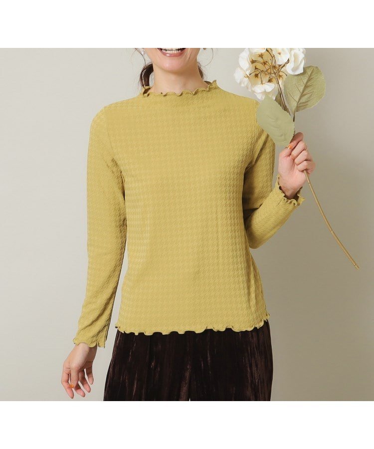 【イッツデモ/ITS' DEMO】の【伸縮性あり/レイヤードにも◎/手洗い可】千鳥ジャカードプルオーバー インテリア・キッズ・メンズ・レディースファッション・服の通販 founy(ファニー) 　ファッション　Fashion　レディースファッション　Fashion for Women　トップス・カットソー　Cut & Sew Tops　カジュアルプルオーバー・ニットトップス　Pullovers & Knit Tops / Casual Pullovers　インナー　Innerwear　ジャカード／ジャガード　Jacquard, Woven Pattern　スマート　Smart, Elegant　ボトルネック　Bottle Neck, Mock Neck　無地　Plain, Solid Color　マスタード|ID: prp329100004794833 ipo3291000000034789594