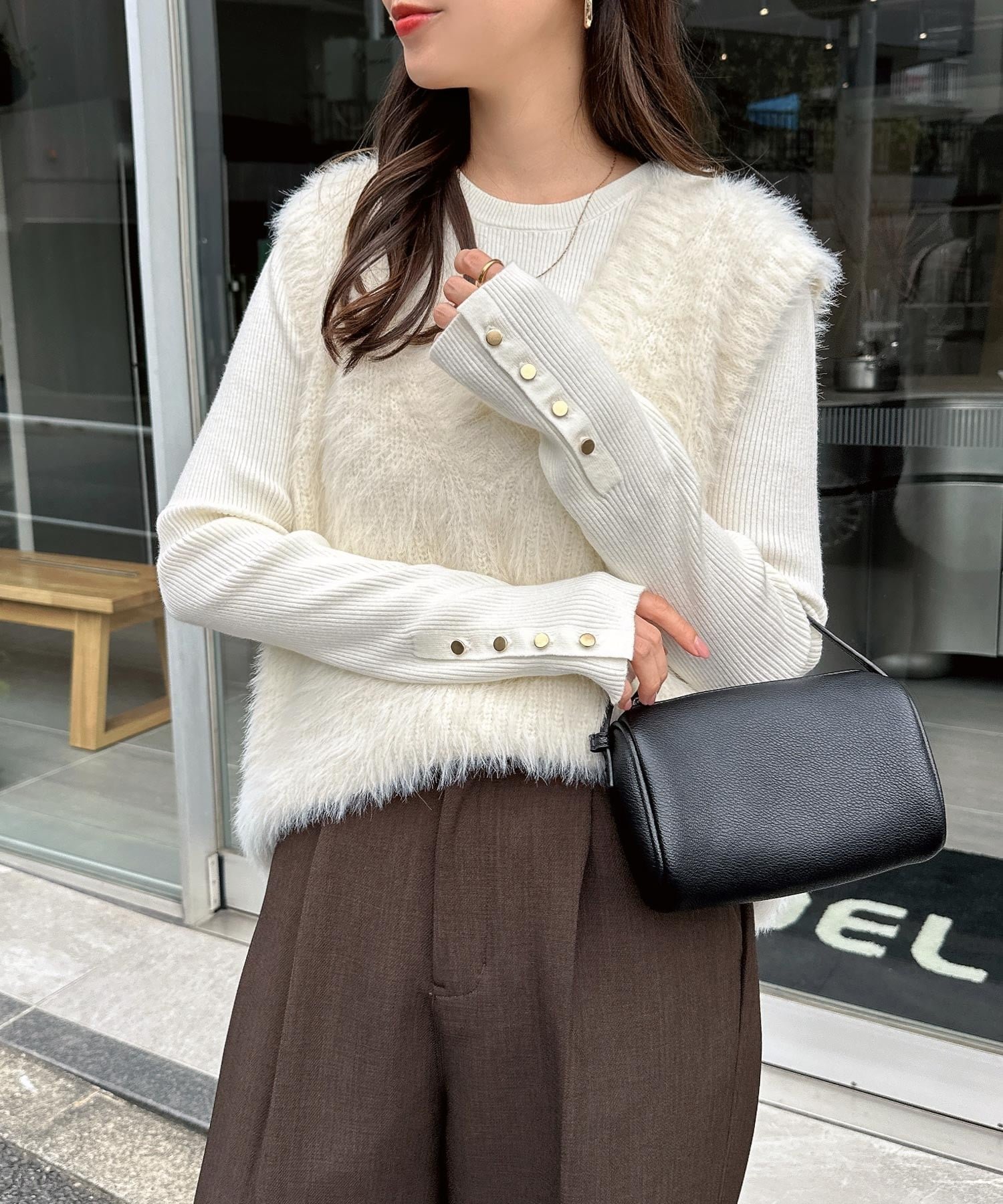 【アンドミー/andme】の金ボタン 長袖 リブ ニット トップス【無地/ボーダー】 インテリア・キッズ・メンズ・レディースファッション・服の通販 founy(ファニー) 　ファッション　Fashion　レディースファッション　Fashion for Women　トップス・カットソー　Cut & Sew Tops　ニット　Knit Tops & Sweaters　ストレッチ　Stretch, Stretchy Fabric　ベーシック　Basic, Essential　ボーダー　Border, Stripe　無地　Plain, Solid Color　長袖　Long Sleeve, Full Sleeve　オフホワイト|ID: prp329100004794835 ipo3291000000034789607