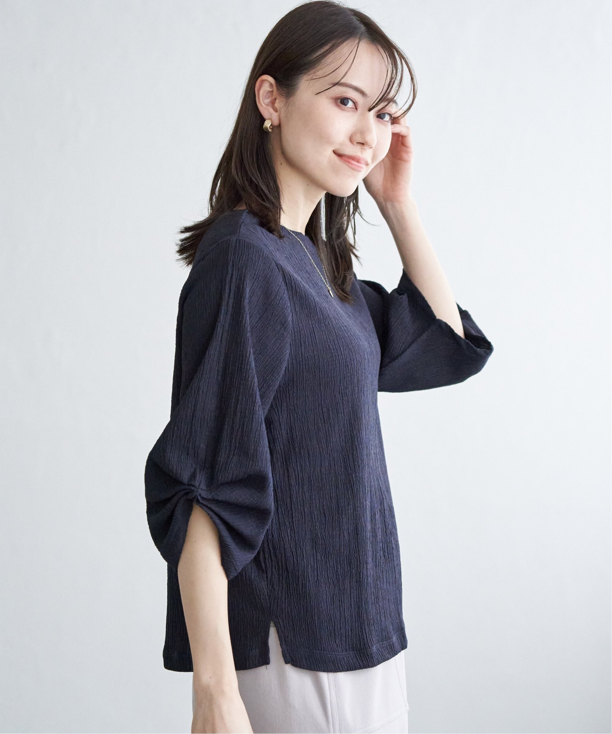 【イッカ/ikka】のジャガードホイップスリーブプルオーバー インテリア・キッズ・メンズ・レディースファッション・服の通販 founy(ファニー) ファッション Fashion レディースファッション Fashion for Women トップス・カットソー Cut & Sew Tops カジュアルプルオーバー・ニットトップス Pullovers & Knit Tops / Casual Pullovers スリーブ Sleeve, Long Sleeve / Short Sleeve エレガント 上品 Elegant ネイビーブルー|ID: prp329100004794846 ipo3291000000034789672