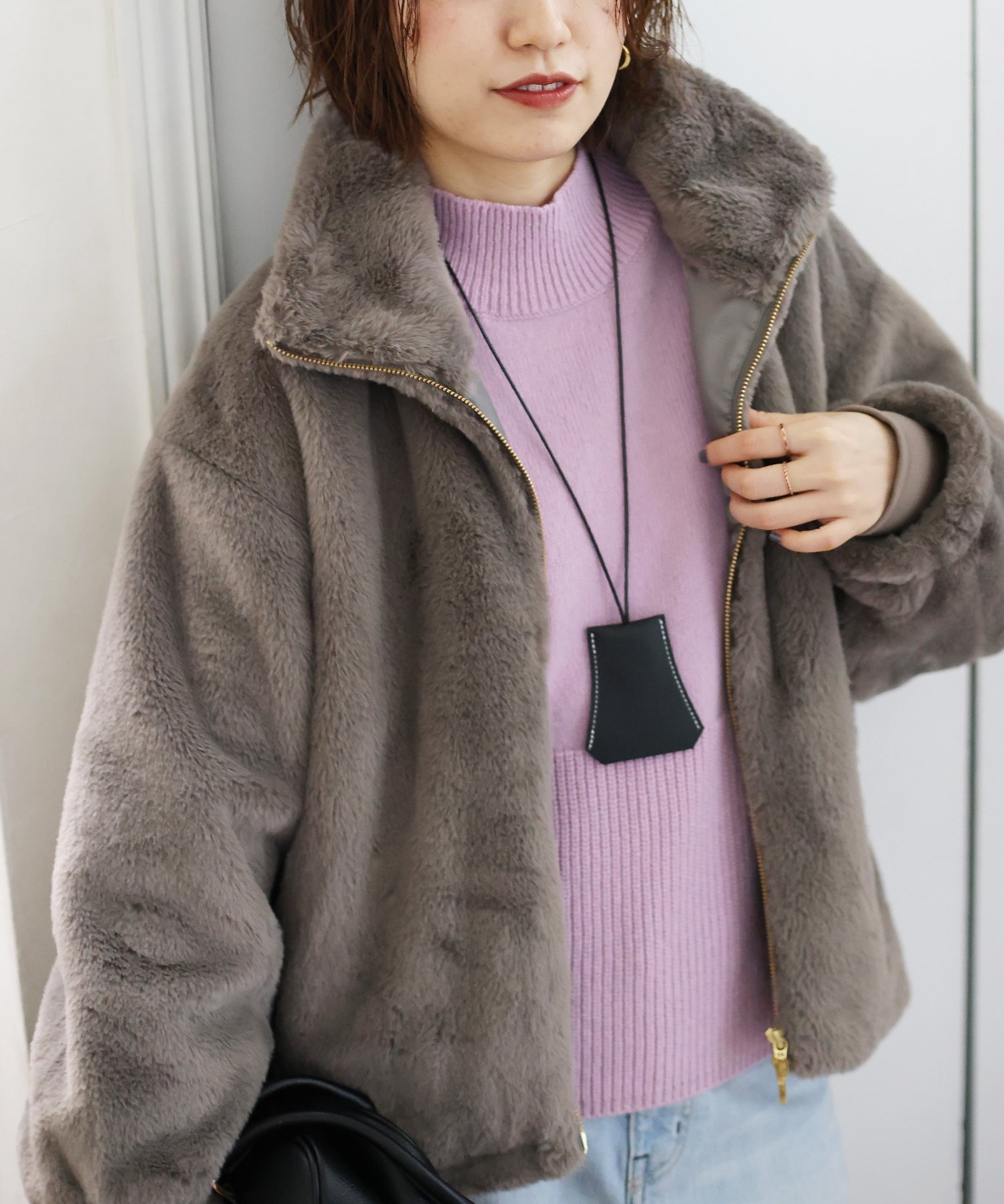 【ルクールブラン/le.coeur blanc】のフェイクファーブルゾン インテリア・キッズ・メンズ・レディースファッション・服の通販 founy(ファニー) 　ファッション　Fashion　レディースファッション　Fashion for Women　アウター　Coat / Outerwear Collection　ブルゾンジャケット・スポーティアウター　Blouson Jackets　おすすめ　Recommended / Our Picks　インナー　Innerwear　トレンド　Trend, Trending Now　バランス　Balance, Style Balance　ブルゾン　Blouson, Bomber Jacket　ボトム　Bottoms, Lower Wear　エレガント 上品　Elegant　グレー|ID: prp329100004794853 ipo3291000000034789726