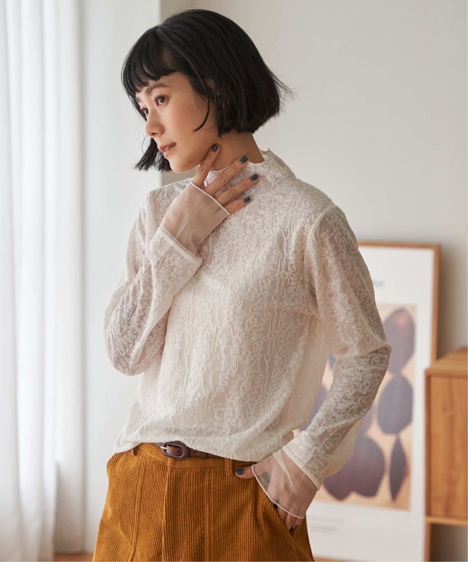 【エルビーシー/LBC】のジャカード切り替えシアーロンT インテリア・キッズ・メンズ・レディースファッション・服の通販 founy(ファニー) ファッション Fashion レディースファッション Fashion for Women トップス・カットソー Cut & Sew Tops ロングTシャツ・Tシャツ Longline T-Shirts & Tees インナー Innerwear シアー Sheer, See-Through ジャカード/ジャガード Jacquard, Woven Pattern スウェット / スエット Sweatshirt, Sweatwear タートルネック Turtleneck, High Neck メッシュ Mesh, Net Fabric ホワイト|ID: prp329100004794868 ipo3291000000034789814