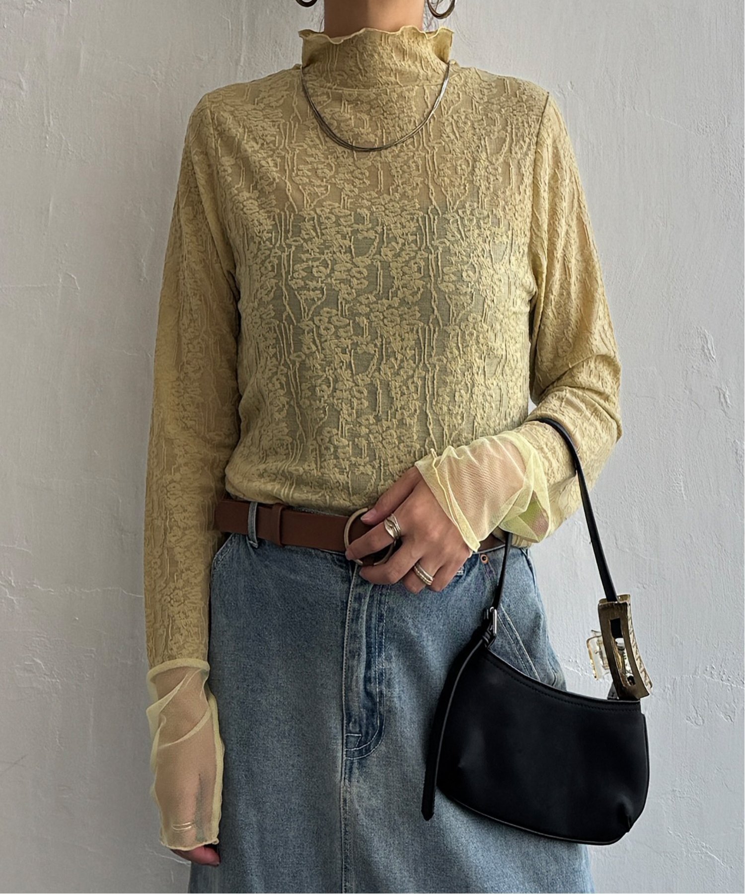 【エルビーシー/LBC】のジャカード切り替えシアーロンT インテリア・キッズ・メンズ・レディースファッション・服の通販 founy(ファニー) ファッション Fashion レディースファッション Fashion for Women トップス・カットソー Cut & Sew Tops ロングTシャツ・Tシャツ Longline T-Shirts & Tees インナー Innerwear シアー Sheer, See-Through ジャカード/ジャガード Jacquard, Woven Pattern スウェット / スエット Sweatshirt, Sweatwear タートルネック Turtleneck, High Neck メッシュ Mesh, Net Fabric カーキ|ID: prp329100004794868 ipo3291000000034789816