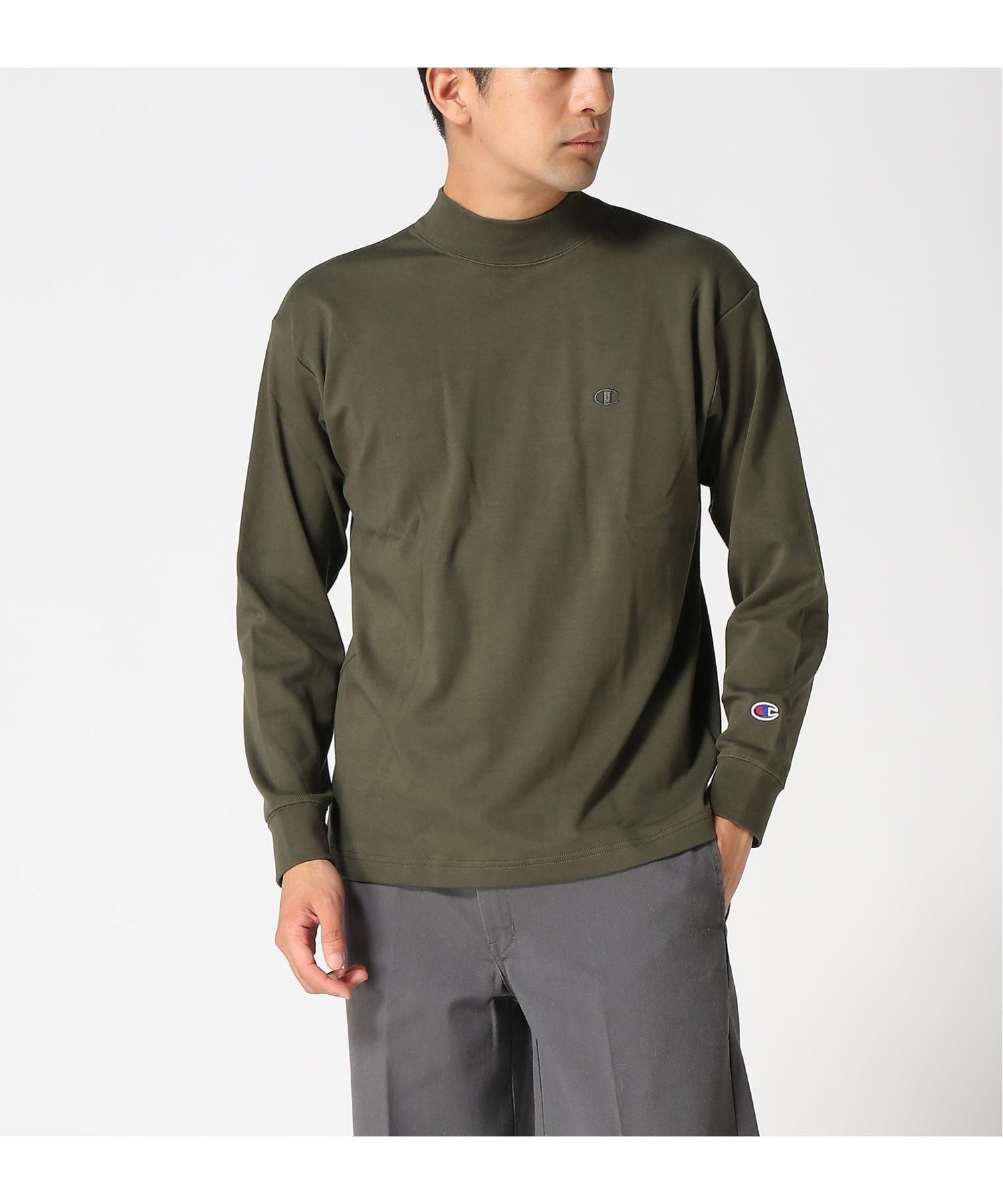【ハンドサイン/HAND SIGN】のChampion/C3-C427 MOCK NECK LS T インテリア・キッズ・メンズ・レディースファッション・服の通販 founy(ファニー) 　ファッション　Fashion　レディースファッション　Fashion for Women　ハイネック　High Neck, Mock Neck　ベーシック　Basic, Essential　モックネック　Mock Neck, Short Turtleneck　オリーブ|ID: prp329100004794966 ipo3291000000034790354