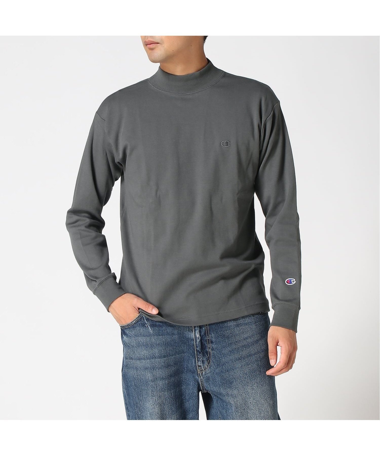 【ハンドサイン/HAND SIGN】のChampion/C3-C427 MOCK NECK LS T インテリア・キッズ・メンズ・レディースファッション・服の通販 founy(ファニー) 　ファッション　Fashion　レディースファッション　Fashion for Women　ハイネック　High Neck, Mock Neck　ベーシック　Basic, Essential　モックネック　Mock Neck, Short Turtleneck　チャコール|ID: prp329100004794966 ipo3291000000034790355