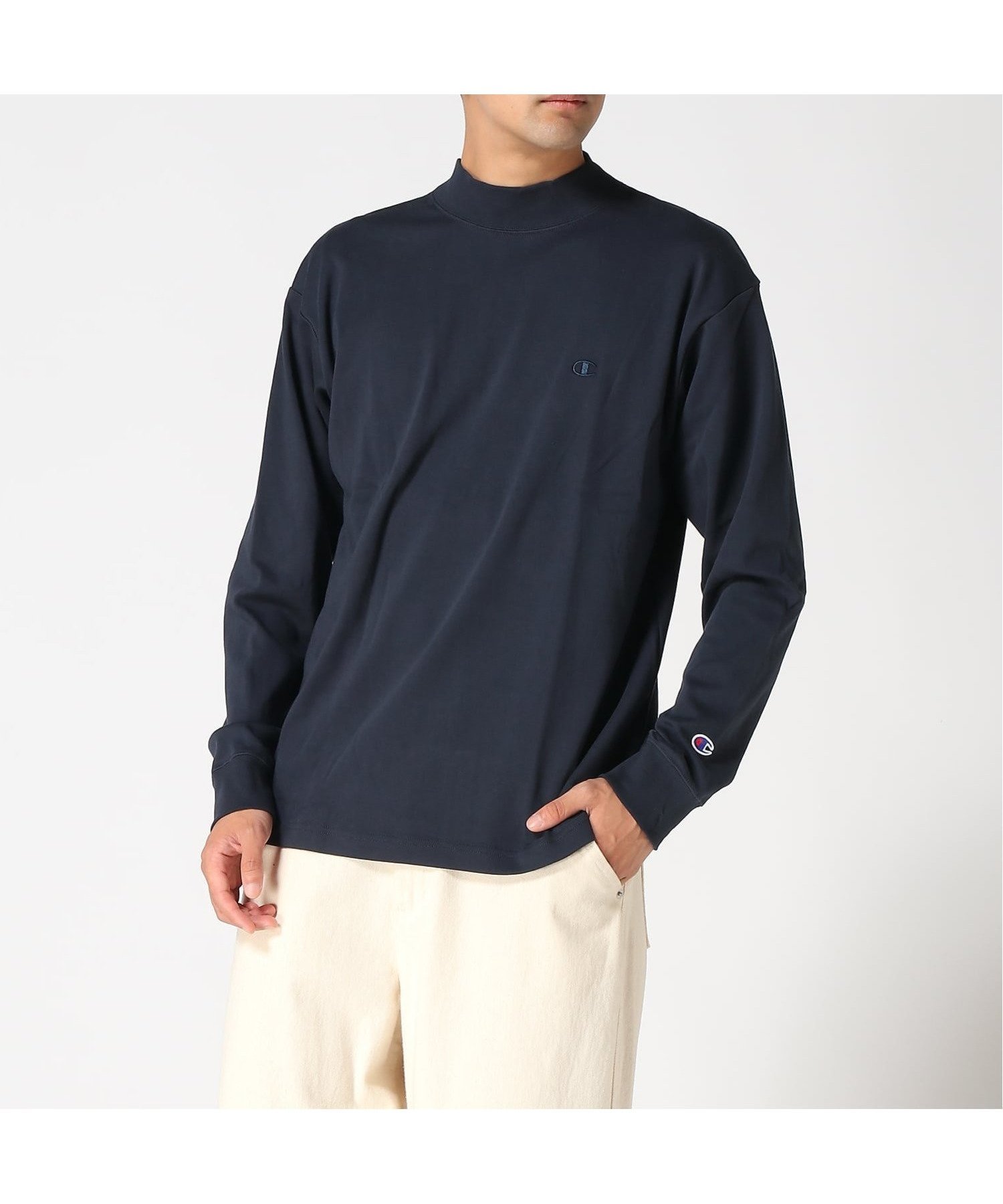 【ハンドサイン/HAND SIGN】のChampion/C3-C427 MOCK NECK LS T インテリア・キッズ・メンズ・レディースファッション・服の通販 founy(ファニー) 　ファッション　Fashion　レディースファッション　Fashion for Women　ハイネック　High Neck, Mock Neck　ベーシック　Basic, Essential　モックネック　Mock Neck, Short Turtleneck　ネイビー|ID: prp329100004794966 ipo3291000000034790356