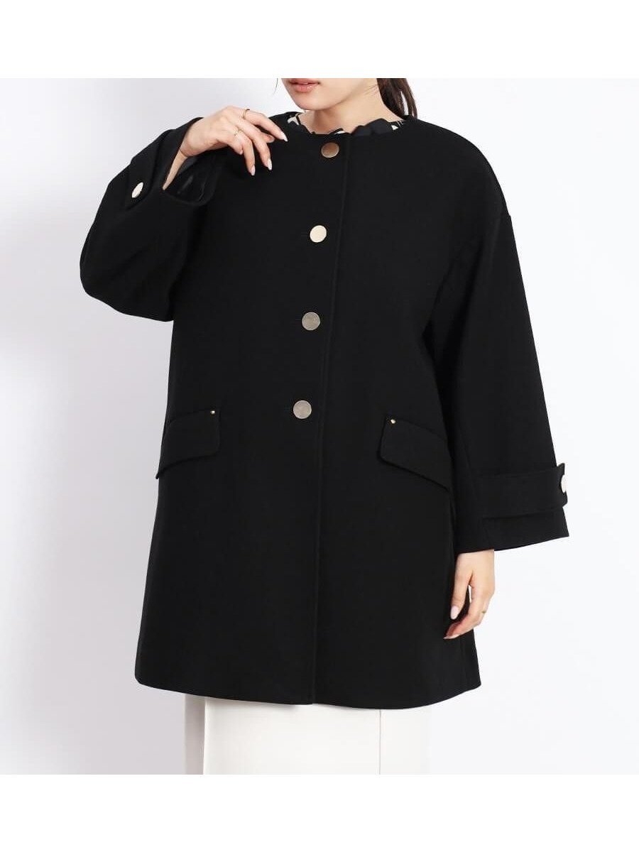 【ヴァン/Vin】のゴールドボタンノーカラーコート インテリア・キッズ・メンズ・レディースファッション・服の通販 founy(ファニー) 　ファッション　Fashion　レディースファッション　Fashion for Women　アウター　Coat / Outerwear Collection　コート・ロングコート・ピーコート　Long Coats, Peacoats & More　エレガント 上品　Elegant　ストール　Stole, Wrap　ハイネック　High Neck, Mock Neck　ベーシック　Basic, Essential　リュクス　Luxury, Elegant, High-End, Chic　ブラック|ID: prp329100004795009 ipo3291000000034870233
