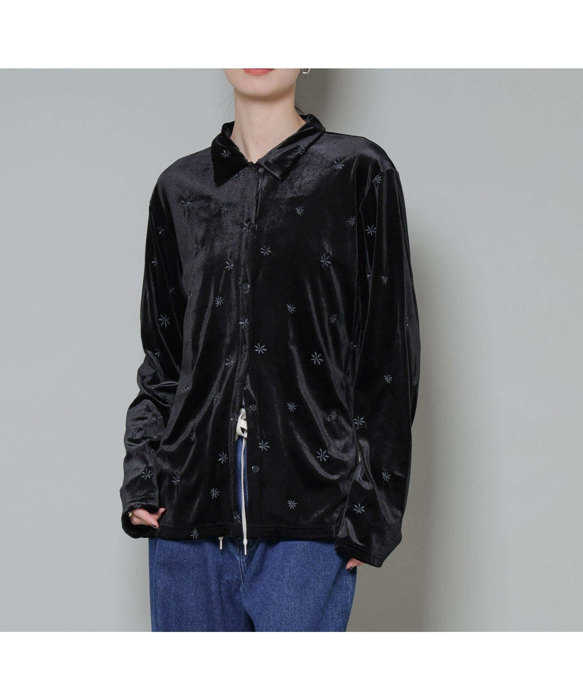 【ナノ ユニバース/nano universe】の刺繍ベロアカットシャツ(セットアップ可) インテリア・キッズ・メンズ・レディースファッション・服の通販 founy(ファニー) 　ファッション　Fashion　レディースファッション　Fashion for Women　トップス・カットソー　Cut & Sew Tops　シャツ・ブラウス・オフィスカジュアル　Elegant Blouses & Button-Ups　ベロアトップス　Velour Tops / Velvet-Look Items　クラシカル　Classical, Vintage-Inspired　スリット　Slit, Slit Detail　セットアップ　Set-Up, Coordinated Outfit　タートルネック　Turtleneck, High Neck　トレンド　Trend, Trending Now　ドレス　Dress, One-Piece　フロント　Front, Front Design　ベロア　Velour, Soft Velvet　アウトレット　Outlet / Clearance　おすすめ　Recommended / Our Picks　エレガント 上品　Elegant　2025年　2025　2025-2026秋冬・A/W　Autumn/Winter 2025–26 AW25–26　ブラック|ID: prp329100004795043 ipo3291000000034790749