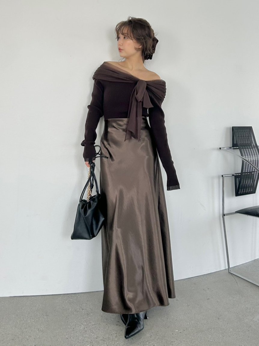 【フレイ アイディー/FRAY I.D】のハイウエストサテンナロースカート インテリア・キッズ・メンズ・レディースファッション・服の通販 founy(ファニー) 　ファッション　Fashion　レディースファッション　Fashion for Women　スカート　Skirts　インナー　Innerwear　サテン　Satin, Glossy Fabric　シンプル　Simple, Minimal　スマート　Smart, Elegant　トレンド　Trend, Trending Now　フロント　Front, Front Design　エレガント 上品　Elegant　BRW[058]|ID: prp329100004795052 ipo3291000000034881216