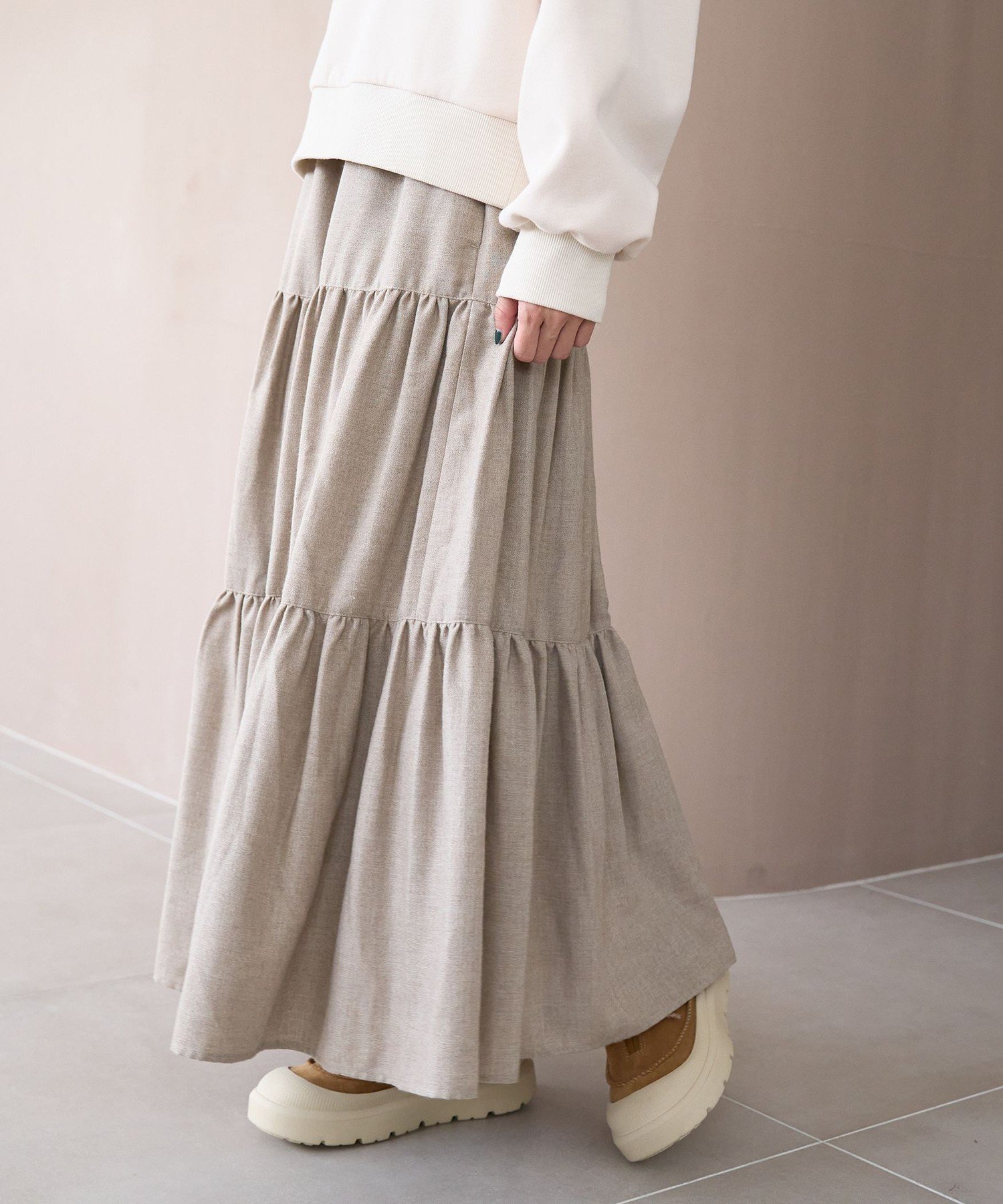 【コーエン/COEN】のウールライクガーゼティアードスカート インテリア・キッズ・メンズ・レディースファッション・服の通販 founy(ファニー) ファッション Fashion レディースファッション Fashion for Women スカート Skirts ティアードスカート Tiered Skirts スウェット / スエット Sweatshirt, Sweatwear ティアードスカート Tiered Skirt, Flounced Skirt ボトム Bottoms, Lower Wear ポケット Pocket, Pocket Detail リラックス Relax, Relaxed Fit 冬 Winter / This Winter おすすめ Recommended / Our Picks BEIGE|ID: prp329100004795069 ipo3291000000034790898