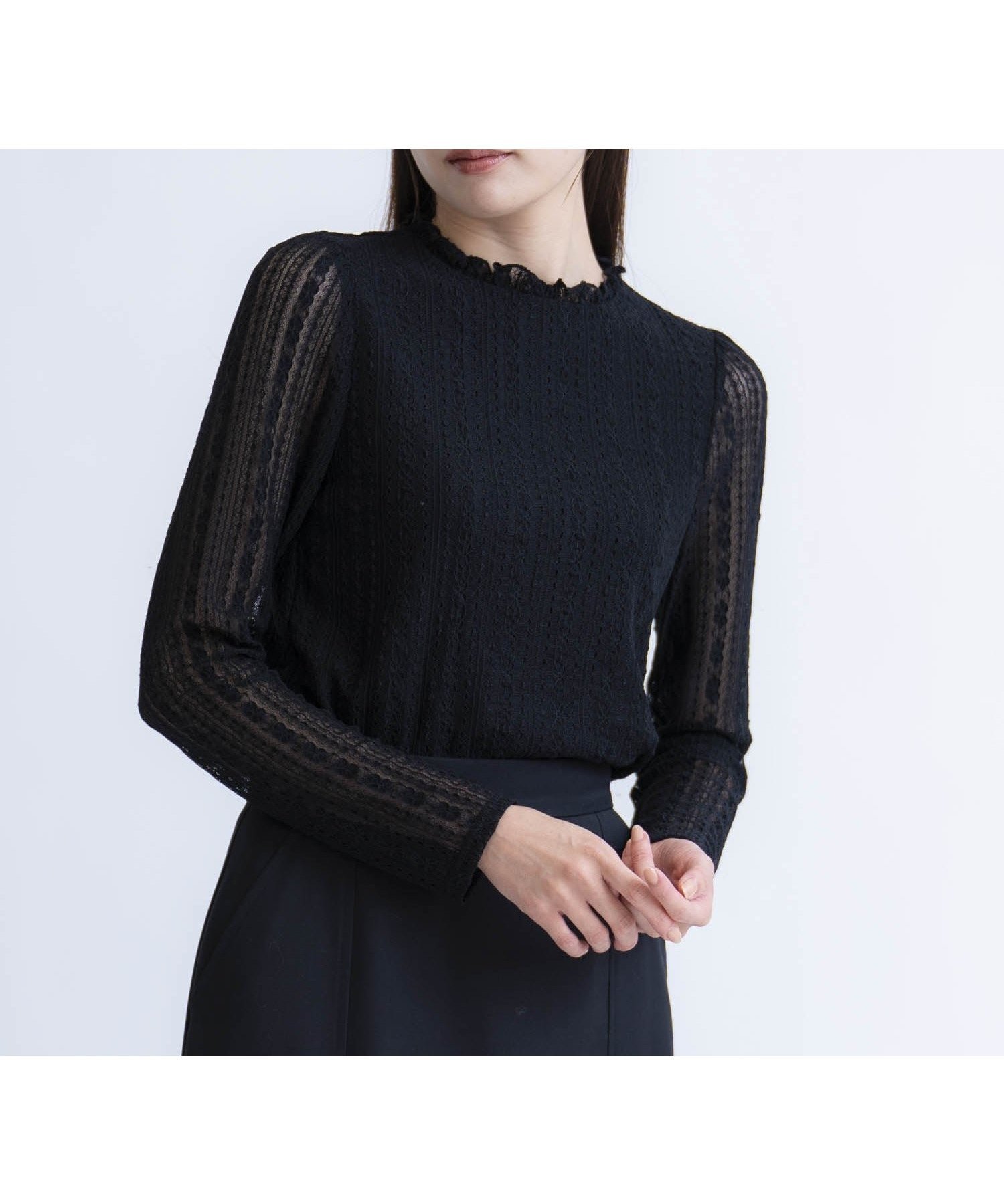 【ノエラ/Noela】のシアーレースカットソー インテリア・キッズ・メンズ・レディースファッション・服の通販 founy(ファニー) 　ファッション　Fashion　レディースファッション　Fashion for Women　トップス・カットソー　Cut & Sew Tops　カットソー・ベーシックTシャツ　Cut-and-Sewn Tops / Stretch Tees & Basics　おすすめ　Recommended / Our Picks　カットソー　Cut and Sewn Top　ポケット　Pocket, Pocket Detail　ブラック|ID: prp329100004795078 ipo3291000000034790933