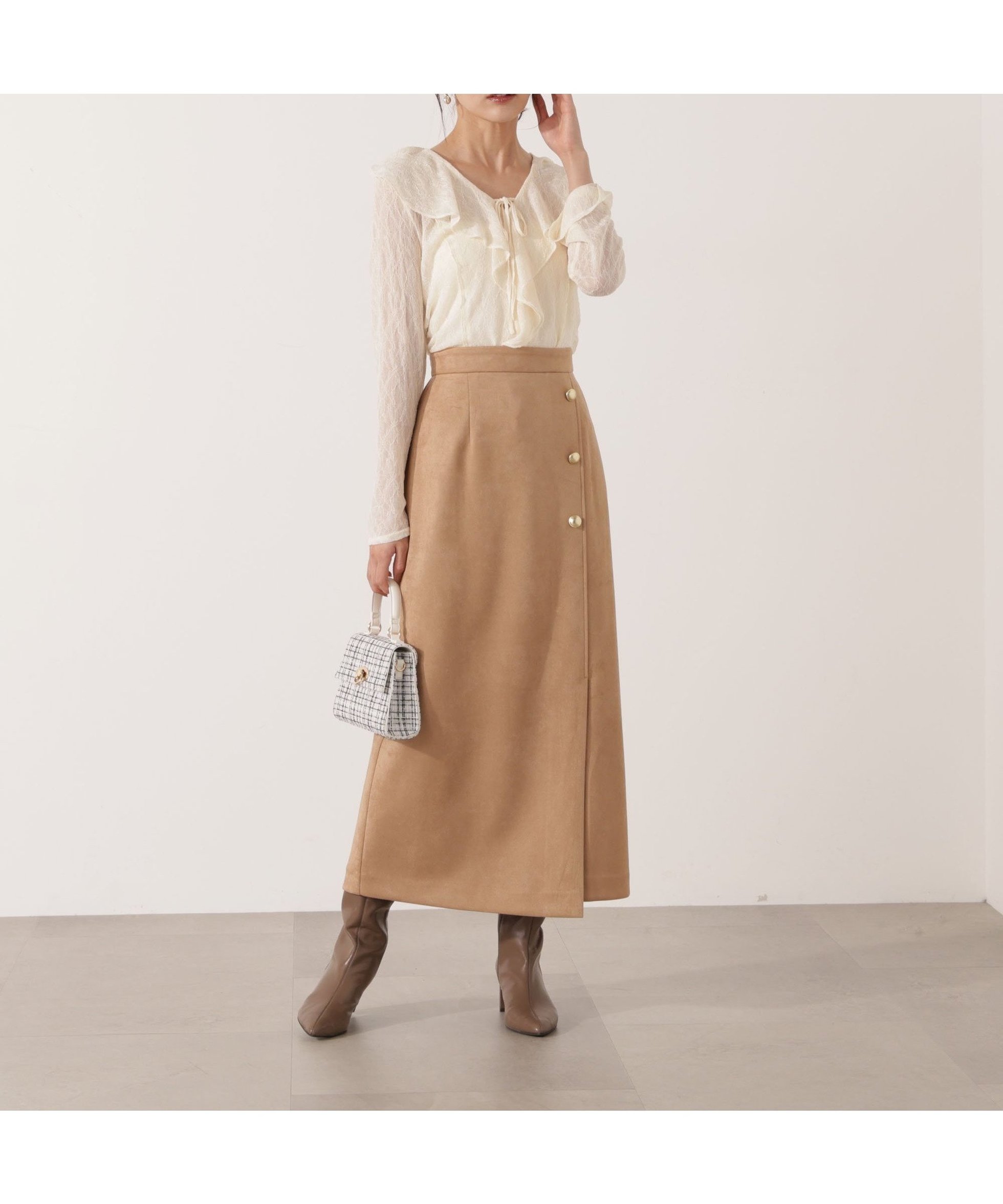 【プロポーション ボディドレッシング/PROPORTION BODY DRESSING】のフェイクスエード調ナロースカート インテリア・キッズ・メンズ・レディースファッション・服の通販 founy(ファニー) 　ファッション　Fashion　レディースファッション　Fashion for Women　スカート　Skirts　セットアップ　Set-Up, Coordinated Outfit　ブルゾン　Blouson, Bomber Jacket　ラップ　Wrap, Wrap Design　ブラウン|ID: prp329100004795097 ipo3291000000034791020