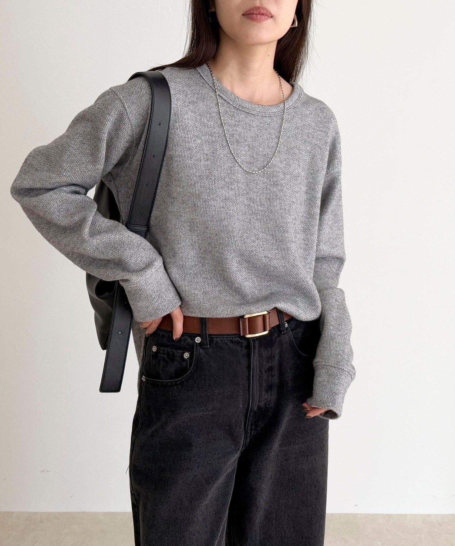 【フレディ&グロスター/FREDY&GLOSTER】の2WAYヘンリーラメプルオーバー インテリア・キッズ・メンズ・レディースファッション・服の通販 founy(ファニー) 　ファッション　Fashion　レディースファッション　Fashion for Women　トップス・カットソー　Cut & Sew Tops　カジュアルプルオーバー・ニットトップス　Pullovers & Knit Tops / Casual Pullovers　デニム　Denim, Jeans Material　ワイド　Wide, Wide Fit　A/W・秋冬　Autumn/Winter　おすすめ　Recommended / Our Picks　エレガント 上品　Elegant　2025年　2025　2025-2026秋冬・A/W　Autumn/Winter 2025–26 AW25–26　グレー|ID: prp329100004795121 ipo3291000000034791163