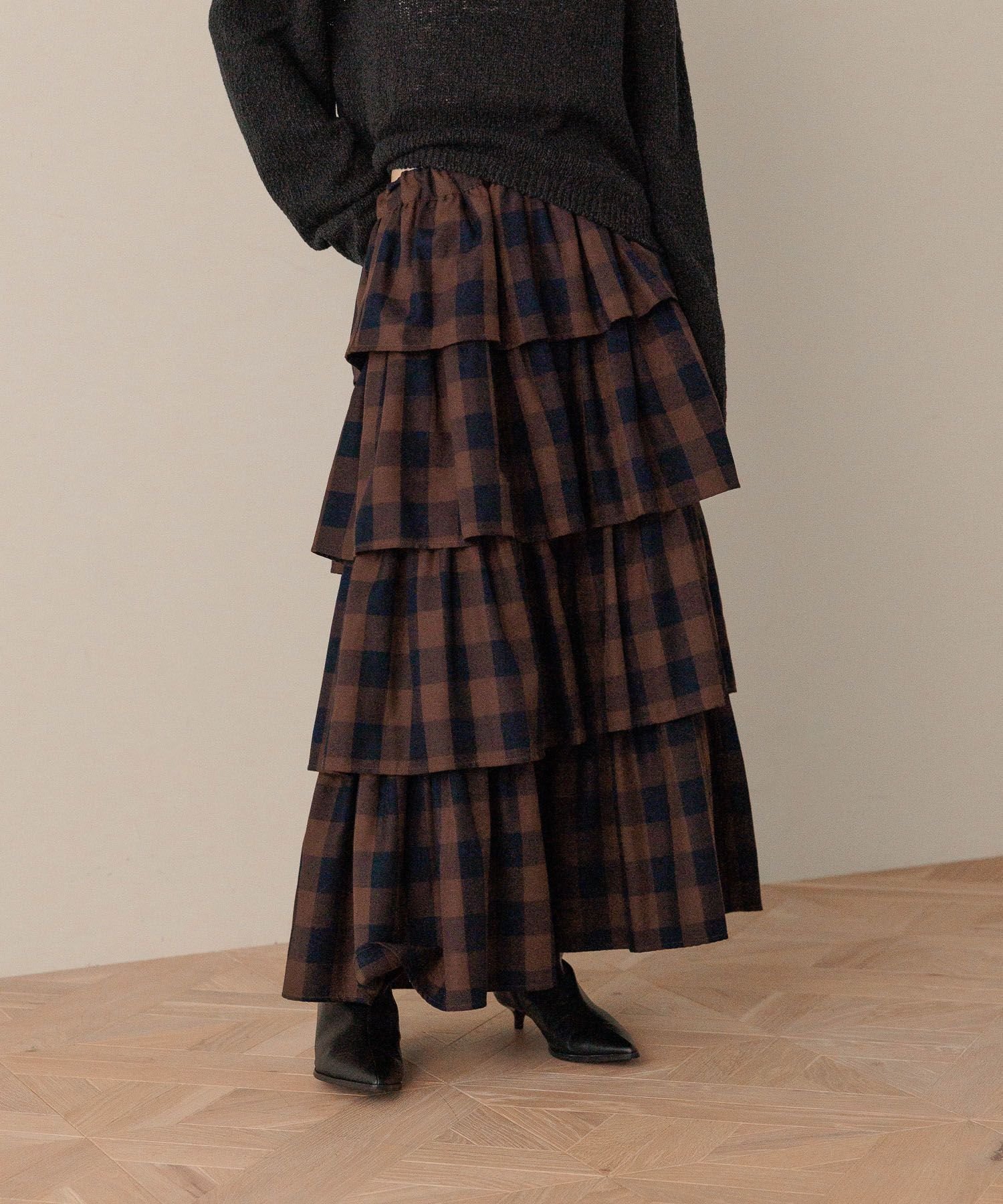 【ローリーズファーム/LOWRYS FARM】のチェックティアードスカート インテリア・キッズ・メンズ・レディースファッション・服の通販 founy(ファニー) ファッション Fashion レディースファッション Fashion for Women スカート Skirts ティアードスカート Tiered Skirts ギャザー Gathered, Ruffled シンプル Simple, Minimal ツイル Twist, Twisted Detail ティアード Tiered, Tiered Style ドレープ Drape, Draping Fabric バランス Balance, Style Balance エレガント 上品 Elegant ブラウンチェック50|ID: prp329100004795132 ipo3291000000034791199