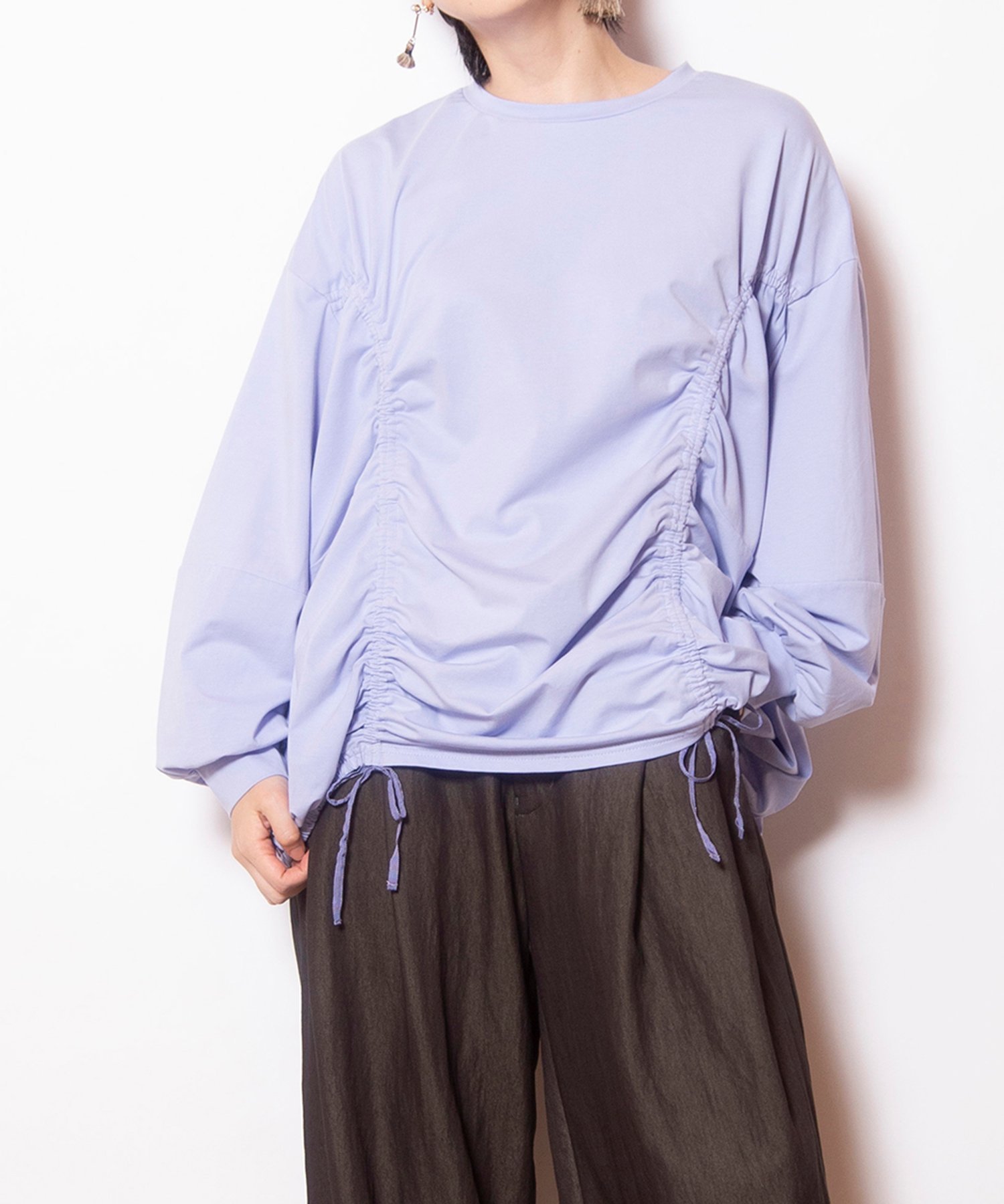 【オズモーシス/OSMOSIS】のドローストリングTシャツ インテリア・キッズ・メンズ・レディースファッション・服の通販 founy(ファニー) ファッション Fashion レディースファッション Fashion for Women トップス・カットソー Cut & Sew Tops シャツ・ブラウス・オフィスカジュアル Elegant Blouses & Button-Ups ロングTシャツ・Tシャツ Longline T-Shirts & Tees インナー Innerwear カットソー Cut and Sewn Top ギャザー Gathered, Ruffled シンプル Simple, Minimal ドローストリング Drawstring, Pull Cord 夏 Summer S/S・春夏 SS, Spring/Summer, Warm Season L.PURPLE|ID: prp329100004795134 ipo3291000000034791219