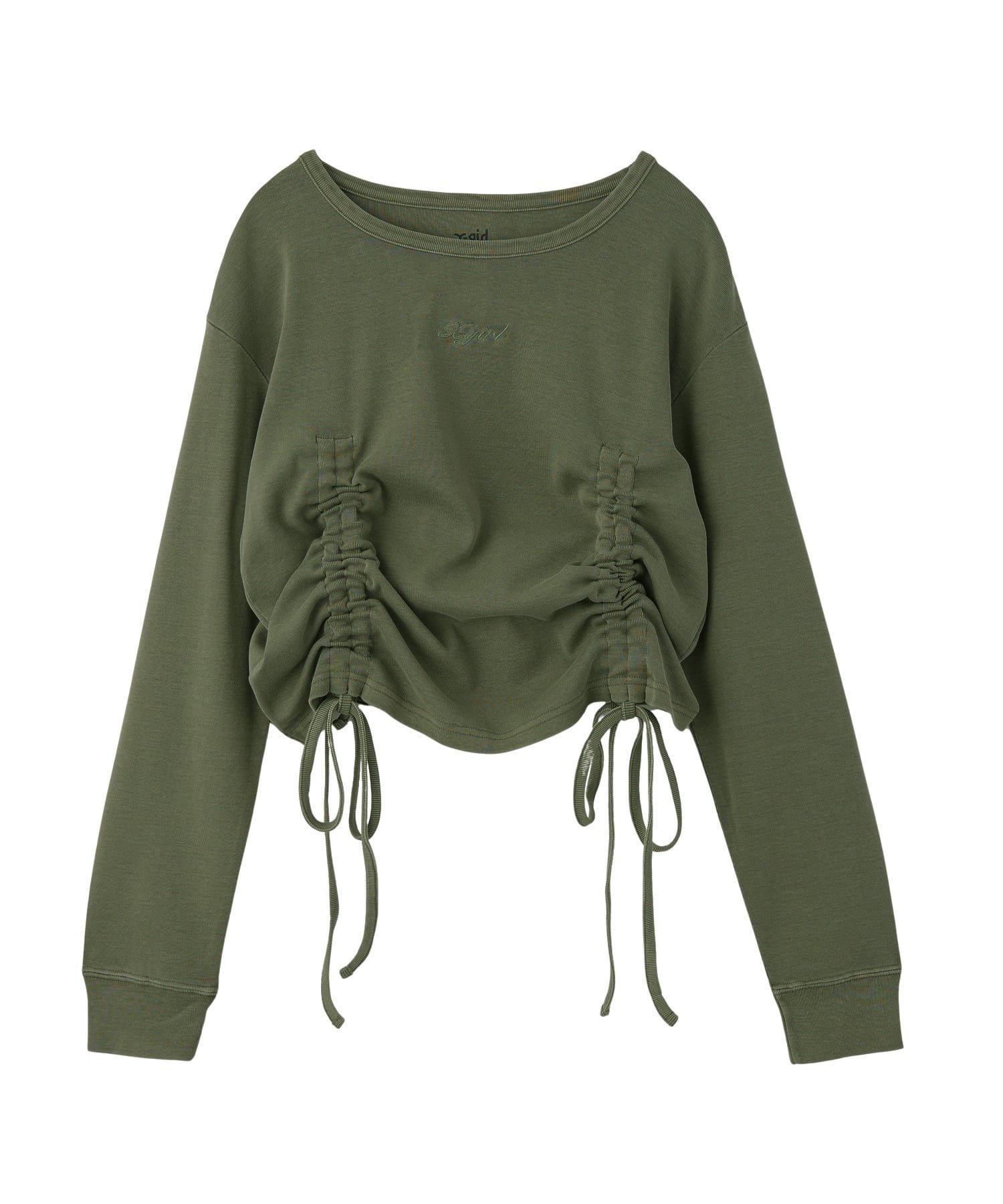 【エックスガール/X-girl】のX-girl/FADED DRAWSTRING L/S TOP インテリア・キッズ・メンズ・レディースファッション・服の通販 founy(ファニー) 　ファッション　Fashion　レディースファッション　Fashion for Women　ワンピース　Dresses　コンパクト　Compact, Small Size　ストレッチ　Stretch, Stretchy Fabric　トレンド　Trend, Trending Now　長袖　Long Sleeve, Full Sleeve　フロント　Front, Front Design　ミニスカート　Mini Skirt, Short Skirt　ワンポイント　One Point, Statement Accent　おすすめ　Recommended / Our Picks　OLIVE|ID: prp329100004795146 ipo3291000000034791285