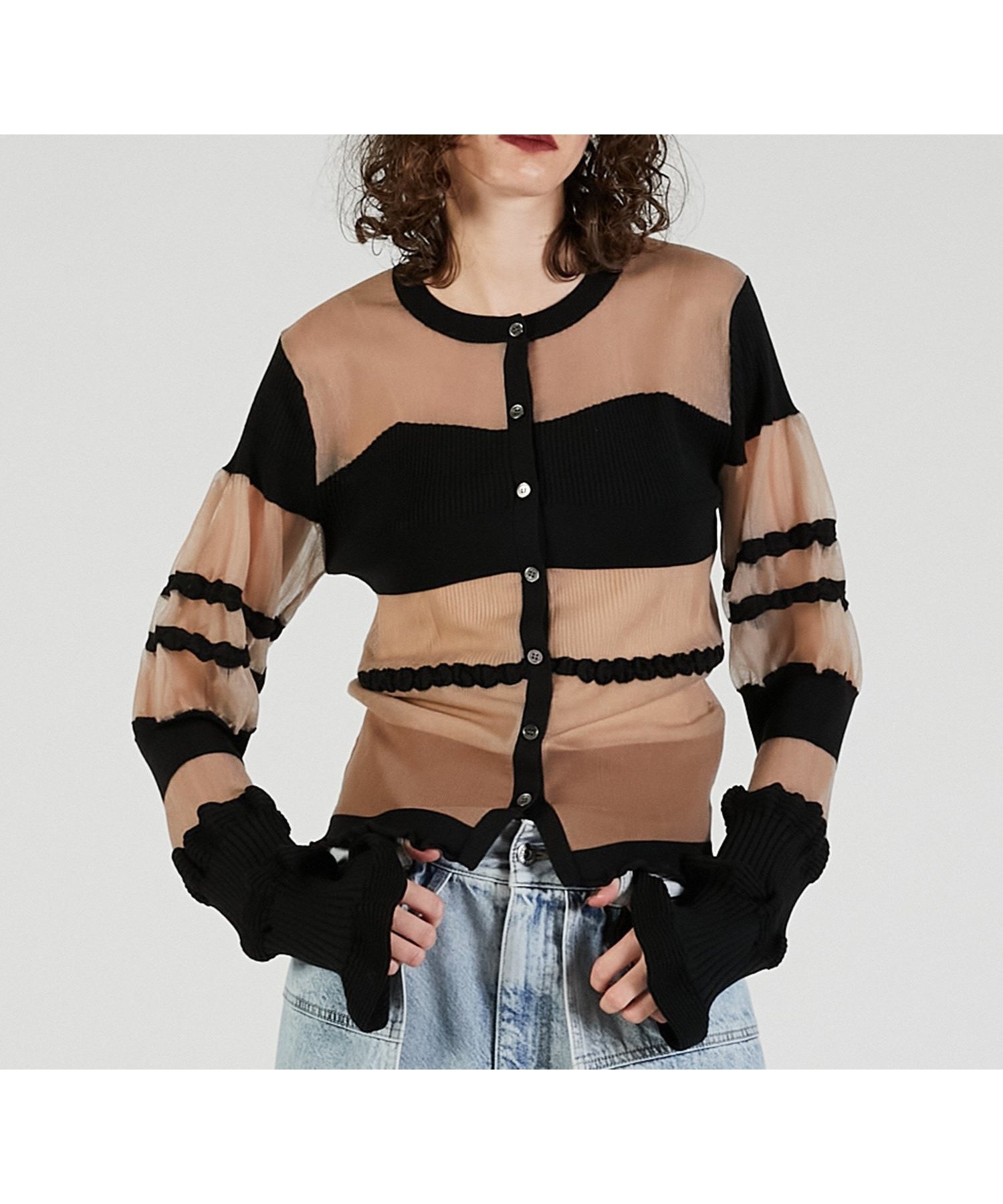 【プランク プロジェクト/PRANK PROJECT】のコントラストボーダーニットトップ インテリア・キッズ・メンズ・レディースファッション・服の通販 founy(ファニー) ファッション Fashion レディースファッション Fashion for Women トップス・カットソー Cut & Sew Tops ニット Knit Tops & Sweaters ギャザー Gathered, Ruffled シアー Sheer, See-Through リブニット Rib Knit, Ribbed Knit 羽織 Haori, Light Jacket BGE|ID: prp329100004795147 ipo3291000000034927269