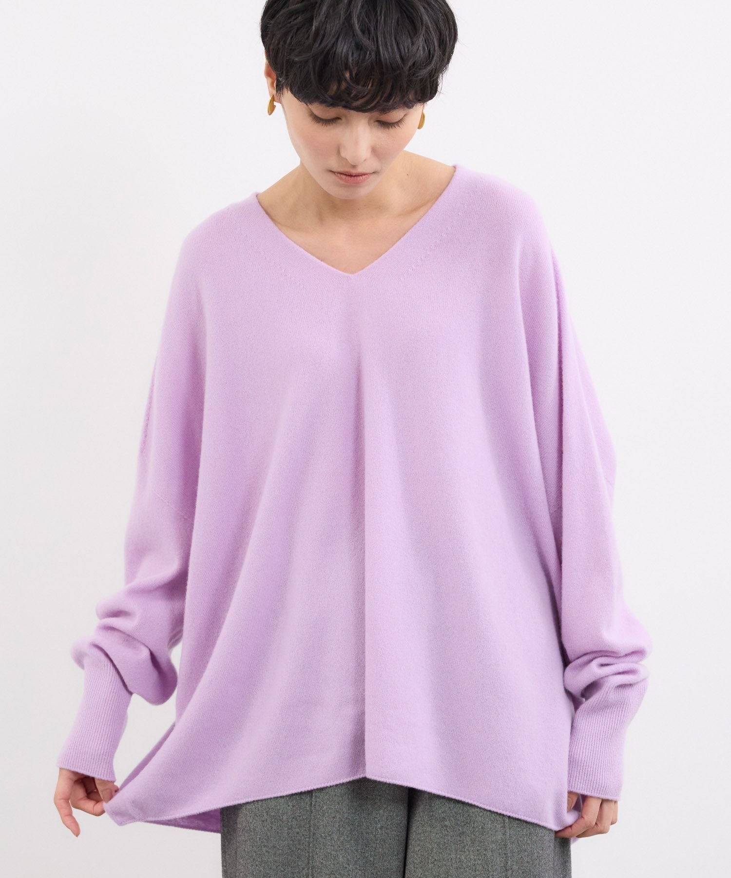 【バンヤードストーム/BARNYARDSTORM】のVネックホールガーメントニット【MADE IN JAPAN】 インテリア・キッズ・メンズ・レディースファッション・服の通販 founy(ファニー) 　ファッション　Fashion　レディースファッション　Fashion for Women　トップス・カットソー　Cut & Sew Tops　ニット　Knit Tops & Sweaters　Vネックトップス　V-Neck Tops / V-Cut Neckline Shirts　ストール　Stole, Wrap　スマート　Smart, Elegant　チェック　Check, Plaid, Tartan　ホールガーメント　WholeGarment, Seamless Knit　エレガント 上品　Elegant　冬　Winter / This Winter　日本製　Made In Japan　パープル|ID: prp329100004795151 ipo3291000000034791310
