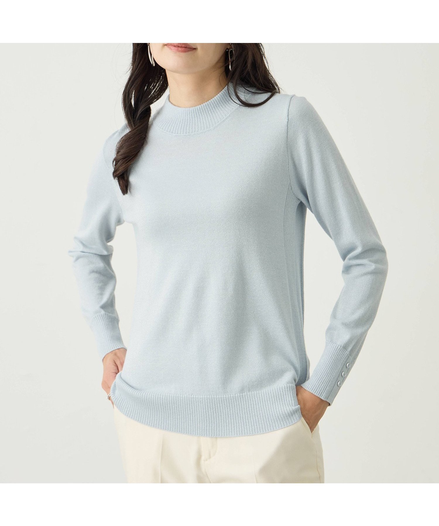 【エーシーデザインバイアルファキュービック/A/C DESIGN BY ALPHACUBIC】のラメリブハイネックニットプルオーバー インテリア・キッズ・メンズ・レディースファッション・服の通販 founy(ファニー) 　ファッション　Fashion　レディースファッション　Fashion for Women　トップス・カットソー　Cut & Sew Tops　ニット　Knit Tops & Sweaters　カジュアルプルオーバー・ニットトップス　Pullovers & Knit Tops / Casual Pullovers　シンプル　Simple, Minimal　ハイネック　High Neck, Mock Neck　定番　Standard, Basic Item　サックス|ID: prp329100004795163 ipo3291000000034791378