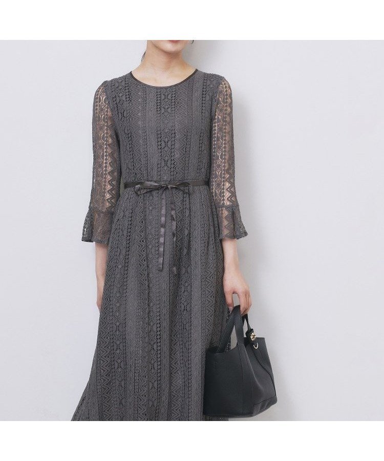 【インデックス/INDEX】の幾何ラインレースワンピース【洗濯機OK】 人気、トレンドファッション・服の通販 founy(ファニー) 　ファッション　Fashion　レディースファッション　Fashion for Women　ワンピース　Dresses　エレガント 上品　Elegant　サテン　Satin, Glossy Fabric　スマート　Smart, Elegant　スリーブ　Sleeve, Long Sleeve / Short Sleeve　フレア　Flare, Flared　ポケット　Pocket, Pocket Detail　リボン　Ribbon, Bow　レース　Lace, Lace Fabric　 other-1|ID: prp329100004795165 ipo3291000000034924187