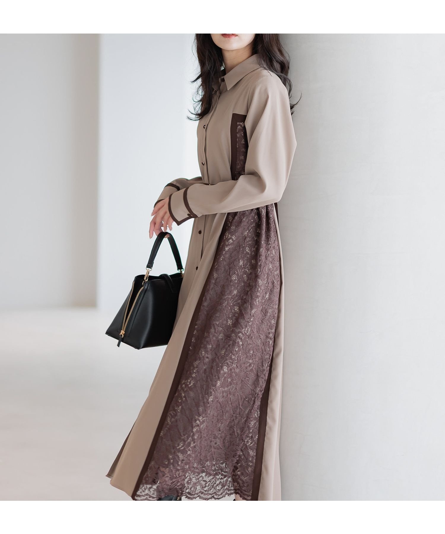 【アンデミュウ/Andemiu】のサイドレースキリカエシャツワンピース 人気、トレンドファッション・服の通販 founy(ファニー) 　ファッション　Fashion　レディースファッション　Fashion for Women　ワンピース　Dresses　シャツワンピース / 1枚で着映えコーデ　Shirt Dresses　シフォン　Chiffon, Lightweight Fabric　スカラップ　Scallop, Scalloped Edge　フェミニン　Feminine, Girly　レース　Lace, Lace Fabric　 other-1|ID: prp329100004795196 ipo3291000000035039575