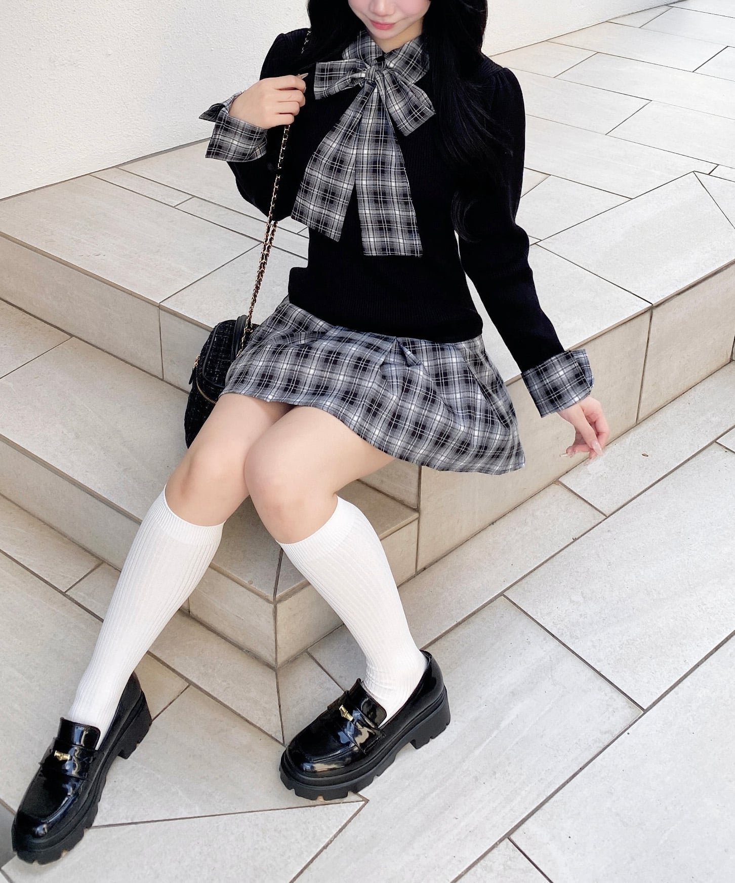 【イング/INGNI】の12Gチェック柄ボウタイSHドッキングニットOP 人気、トレンドファッション・服の通販 founy(ファニー) 　ファッション　Fashion　レディースファッション　Fashion for Women　トップス・カットソー　Cut & Sew Tops　ニット　Knit Tops & Sweaters　秋　Autumn　スマホ　Smartphone, Mobile Device　ソックス　Socks, Hosiery　チェック　Check, Plaid, Tartan　トレンド　Trend, Trending Now　ドッキング　Docking, Mixed Material　定番　Standard, Basic Item　A/W・秋冬　Autumn/Winter　 other-1|ID: prp329100004795227 ipo3291000000034791761