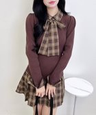 【イング/INGNI】の12Gチェック柄ボウタイSHドッキングニットOP ブラウン/ブラウン|ID: prp329100004795227 ipo3291000000034791765