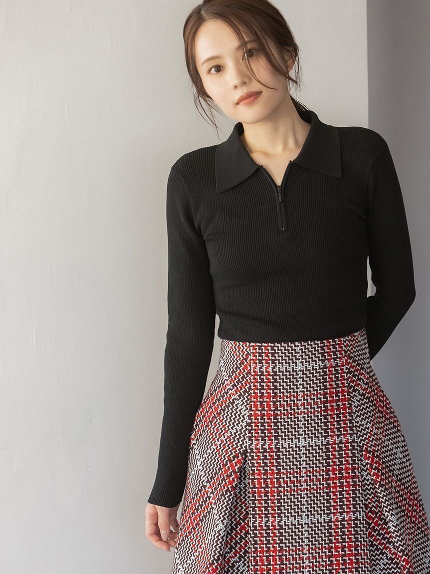 【スナイデル/SNIDEL】のハーフジップポロニットプルオーバー インテリア・キッズ・メンズ・レディースファッション・服の通販 founy(ファニー) 　ファッション　Fashion　レディースファッション　Fashion for Women　トップス・カットソー　Cut & Sew Tops　ニット　Knit Tops & Sweaters　カジュアルプルオーバー・ニットトップス　Pullovers & Knit Tops / Casual Pullovers　イエロー　Yellow　ウェーブ　Wavy Pattern　エレガント 上品　Elegant　今季　This Season, Current Season　シンプル　Simple, Minimal　ストレート　Straight, Straight Cut　スマート　Smart, Elegant　定番　Standard, Basic Item　長袖　Long Sleeve, Full Sleeve　フィット　Fit, Slim Fit　リブニット　Rib Knit, Ribbed Knit　おすすめ　Recommended / Our Picks　BLK[009]|ID: prp329100004795232 ipo3291000000034791798