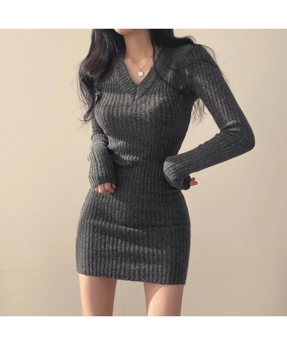 【ミニミニストア/miniministore】のミニニットワンピース スリムフィット韓国 インテリア・キッズ・メンズ・レディースファッション・服の通販 founy(ファニー) ファッション Fashion レディースファッション Fashion for Women ワンピース Dresses ニットワンピース Knit Dresses アクリル Acrylic Material スリム Slim, Slim Fit セーター Sweater, Knitwear デコルテ Décolleté, Neckline ドレス Dress, One-Piece 長袖 Long Sleeve, Full Sleeve フィット Fit, Slim Fit 無地 Plain, Solid Color リブニット Rib Knit, Ribbed Knit ダークグレー|ID: prp329100004795234 ipo3291000000034791817