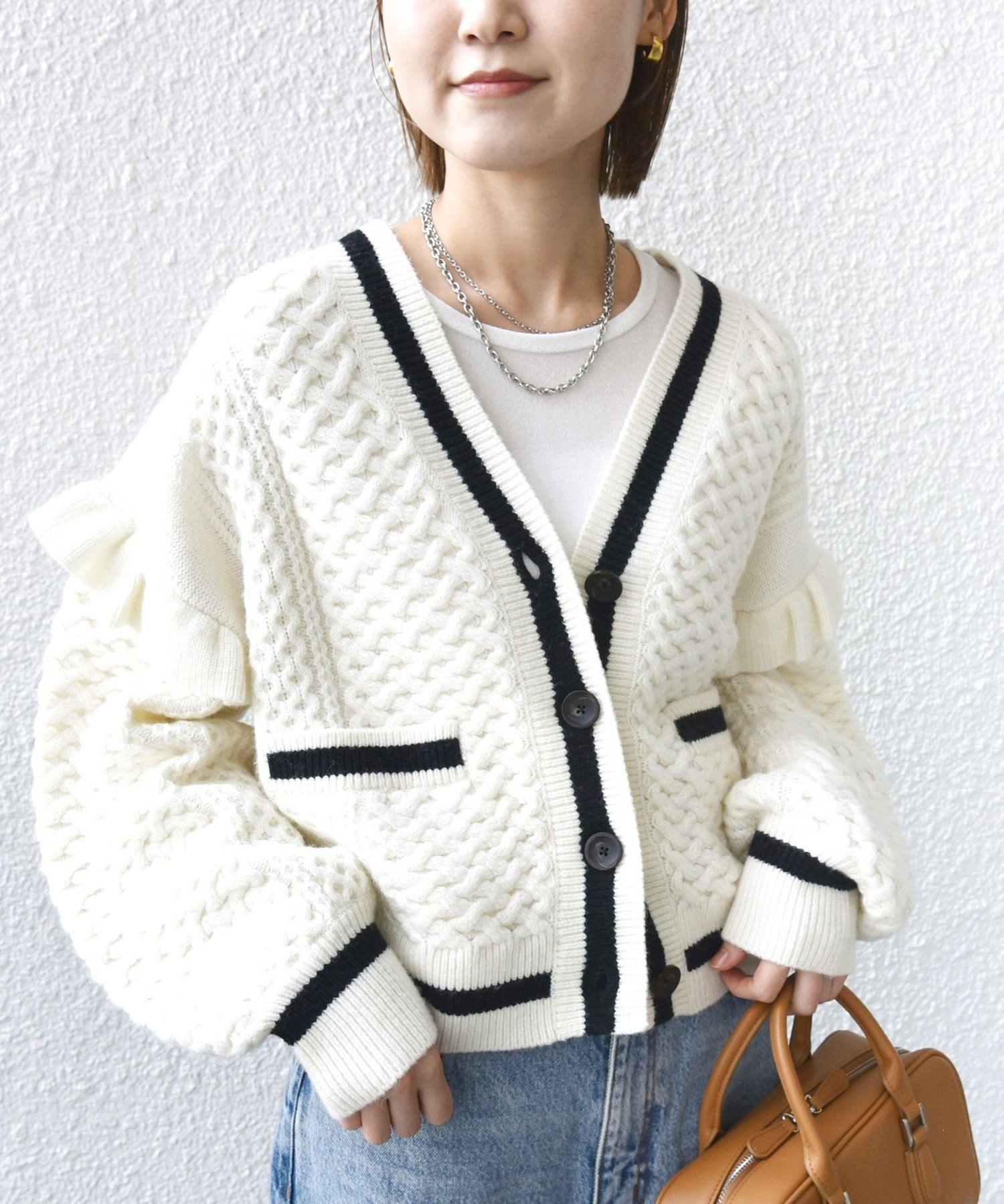 【シップス フォー ウィメン/SHIPS】の【WEB限定】袖 フリル チルデン ケーブル ライン カーディガン 人気、トレンドファッション・服の通販 founy(ファニー) ファッション Fashion レディースファッション Fashion for Women トップス・カットソー Cut & Sew Tops カーディガン・羽織り Layered Style Cardigans カーディガン Cardigan, Knitwear シンプル Simple, Minimal スラックス Slacks, Dress Pants タイトスカート Pencil Skirt, Tight Skirt デニム Denim, Jeans Material バランス Balance, Style Balance フェミニン Feminine, Girly フリル Frill, Ruffle 冬 Winter / This Winter other-1|ID: prp329100004795249 ipo3291000000034791927