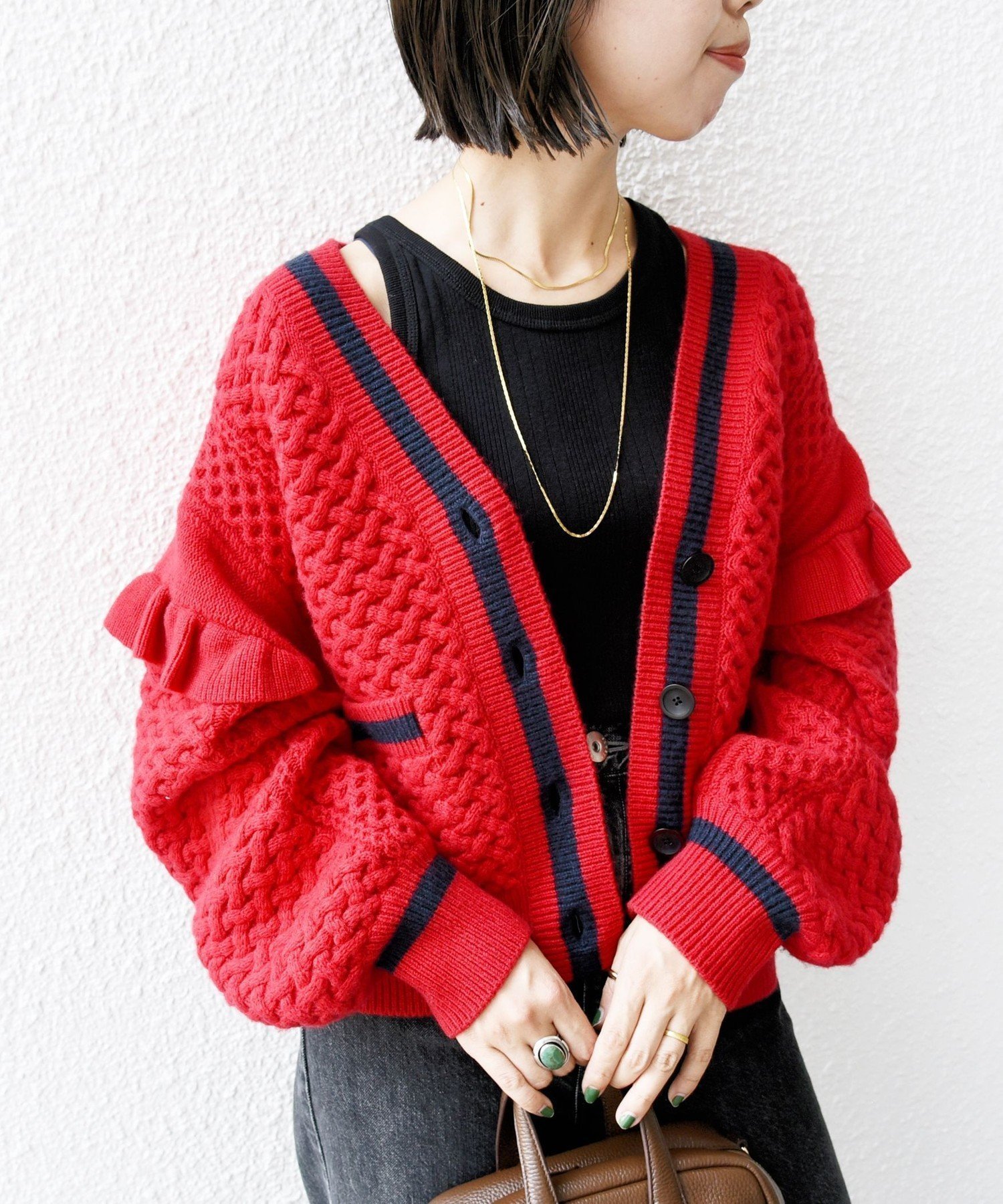 【シップス フォー ウィメン/SHIPS】の【WEB限定】袖 フリル チルデン ケーブル ライン カーディガン インテリア・キッズ・メンズ・レディースファッション・服の通販 founy(ファニー) ファッション Fashion レディースファッション Fashion for Women トップス・カットソー Cut & Sew Tops カーディガン・羽織り Layered Style Cardigans カーディガン Cardigan, Knitwear シンプル Simple, Minimal スラックス Slacks, Dress Pants タイトスカート Pencil Skirt, Tight Skirt デニム Denim, Jeans Material バランス Balance, Style Balance フェミニン Feminine, Girly フリル Frill, Ruffle 冬 Winter / This Winter レッド|ID: prp329100004795249 ipo3291000000034791935