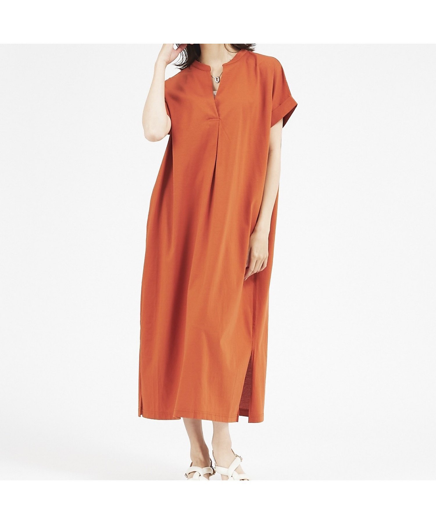 【アバハウスマヴィ/abahouse mavie】の【大人のいちまんワンピ】シルケット天竺スキッパーワンピース インテリア・キッズ・メンズ・レディースファッション・服の通販 founy(ファニー) ファッション Fashion レディースファッション Fashion for Women ワンピース Dresses おすすめ Recommended / Our Picks カットソー Cut and Sewn Top シルケット Silket, Silky Cotton スキッパー Skipper, Open Collar スリット Slit, Slit Detail プリーツ Pleats, Pleated ポケット Pocket, Pocket Detail 人気 Popular, Best Seller ダークオレンジ|ID: prp329100004795253 ipo3291000000034844081