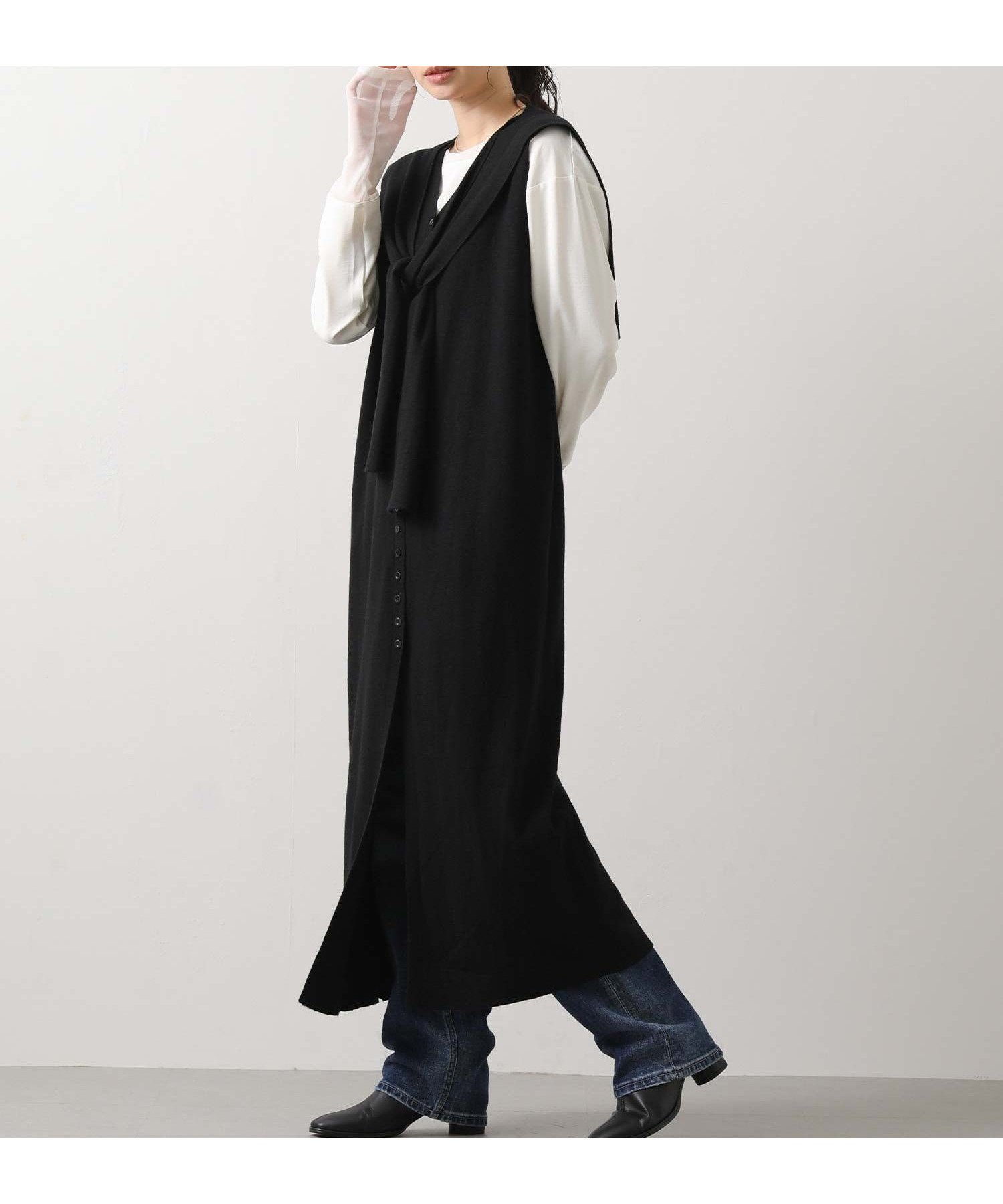 【グレディブリリアン/Gready Brilliant】のGready Brilliant/2_別衿付VネックニットOP インテリア・キッズ・メンズ・レディースファッション・服の通販 founy(ファニー) 　ファッション　Fashion　レディースファッション　Fashion for Women　トップス・カットソー　Cut & Sew Tops　ニット　Knit Tops & Sweaters　Vネックトップス　V-Neck Tops / V-Cut Neckline Shirts　インナー　Innerwear　シンプル　Simple, Minimal　フロント　Front, Front Design　ロング　Long, Long-Length　A/W・秋冬　Autumn/Winter　BLK|ID: prp329100004795298 ipo3291000000034792188