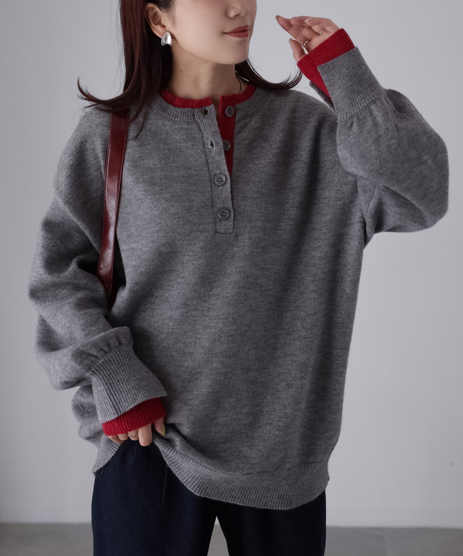 【リベリー/Riberry】の前後2WAY配色レイヤードニット インテリア・キッズ・メンズ・レディースファッション・服の通販 founy(ファニー) 　ファッション　Fashion　レディースファッション　Fashion for Women　トップス・カットソー　Cut & Sew Tops　ニット　Knit Tops & Sweaters　アクリル　Acrylic Material　イエロー　Yellow　春　Spring　秋　Autumn　シンプル　Simple, Minimal　スラックス　Slacks, Dress Pants　デニム　Denim, Jeans Material　トレンド　Trend, Trending Now　長袖　Long Sleeve, Full Sleeve　フォーマル　Formal, Dressy　ベーシック　Basic, Essential　無地　Plain, Solid Color　冬　Winter / This Winter　A/W・秋冬　Autumn/Winter　おすすめ　Recommended / Our Picks　エレガント 上品　Elegant　杢グレー|ID: prp329100004795316 ipo3291000000034792298