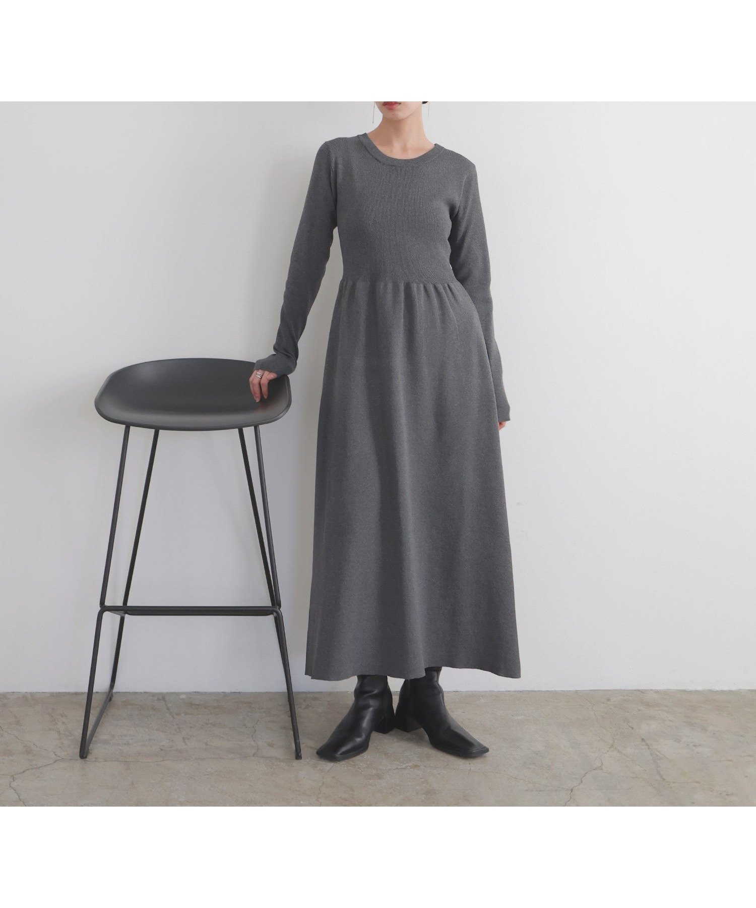 【リアン/Lian】のリブフレアニットワンピース インテリア・キッズ・メンズ・レディースファッション・服の通販 founy(ファニー) 　ファッション　Fashion　レディースファッション　Fashion for Women　ワンピース　Dresses　ニットワンピース　Knit Dresses　フレア　Flare, Flared　チャコールグレー|ID: prp329100004795317 ipo3291000000034792300