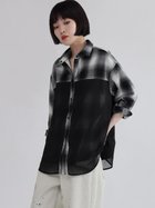 【ラシュッド/LASUD】のシアーレイヤードリバーシブルチェックシャツ 人気、トレンドファッション・服の通販 founy(ファニー) ファッション Fashion レディースファッション Fashion for Women トップス・カットソー Cut & Sew Tops シャツ・ブラウス・オフィスカジュアル Elegant Blouses & Button-Ups インナー Innerwear シアー Sheer, See-Through スラックス Slacks, Dress Pants タートル Turtleneck, Turtle Collar チェック Check, Plaid, Tartan デニム Denim, Jeans Material バランス Balance, Style Balance thumbnail ブラック|ID: prp329100004795320 ipo3291000000034986866