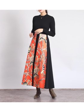 【ヴァン/Vin】のスカーフプリントドッキングワンピース 人気、トレンドファッション・服の通販 founy(ファニー) ファッション Fashion レディースファッション Fashion for Women ワンピース Dresses 切替 Switching, Contrast Panel シャーリング Shirring, Ruched シンプル Simple, Minimal スカーフ Scarf, Neckwear フィット Fit, Slim Fit フレア Flare, Flared プリント Print, Printed Pattern リブニット Rib Knit, Ribbed Knit |ID:prp329100004795326