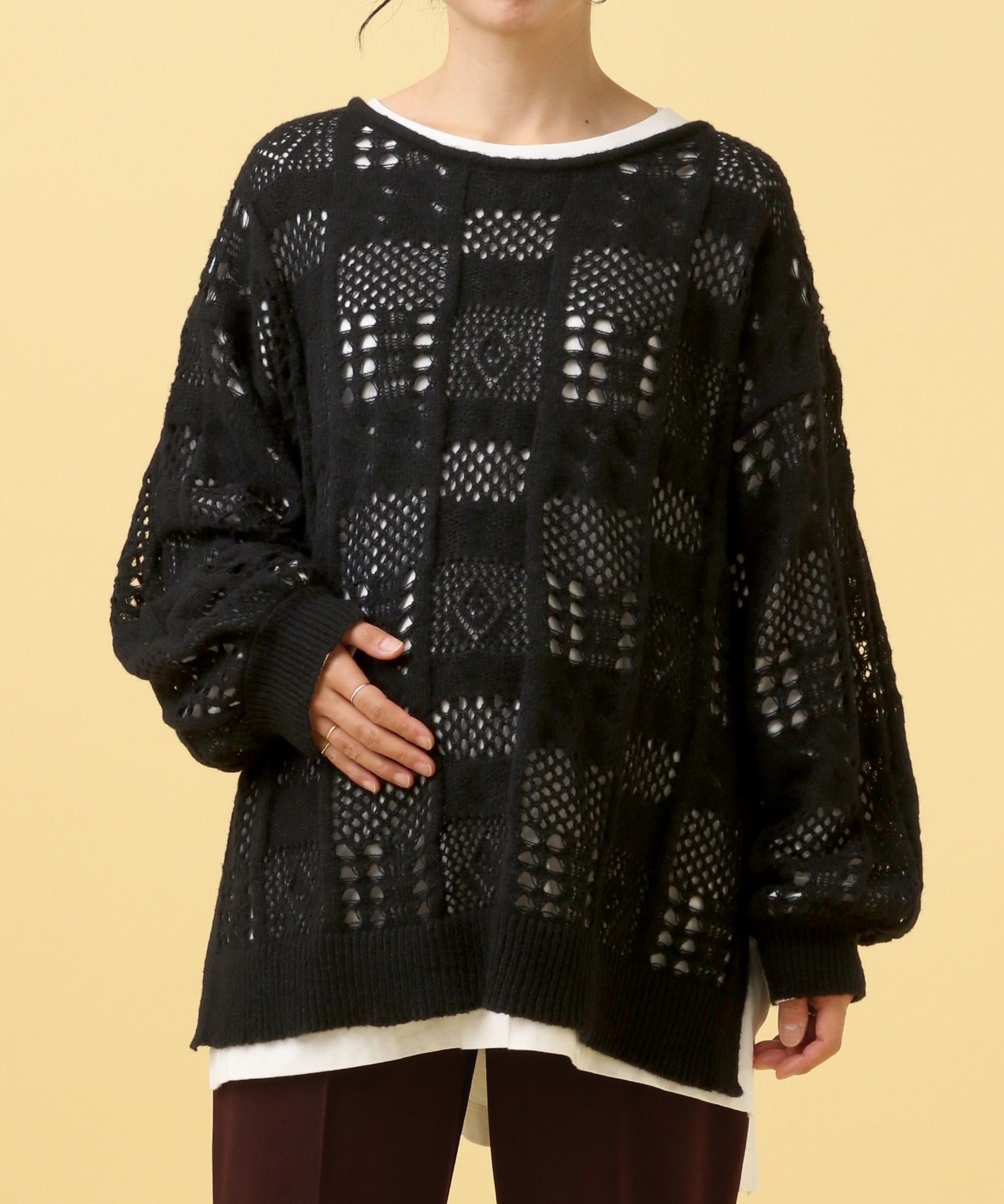 【レプシィム ローリーズファーム/LEPSIM LOWRYS FARM】の【産前・産後対応】マタニティ/ふわふわ編み柄ニット インテリア・キッズ・メンズ・レディースファッション・服の通販 founy(ファニー) ファッション Fashion キッズファッション Fashion for Kids おすすめ Recommended / Our Picks インナー Innerwear キャミソール Camisole, Spaghetti Strap Top スリット Slit, Slit Detail 透かし Cut-Out, Lacework ブラック09|ID: prp329100004795335 ipo3291000000035077585