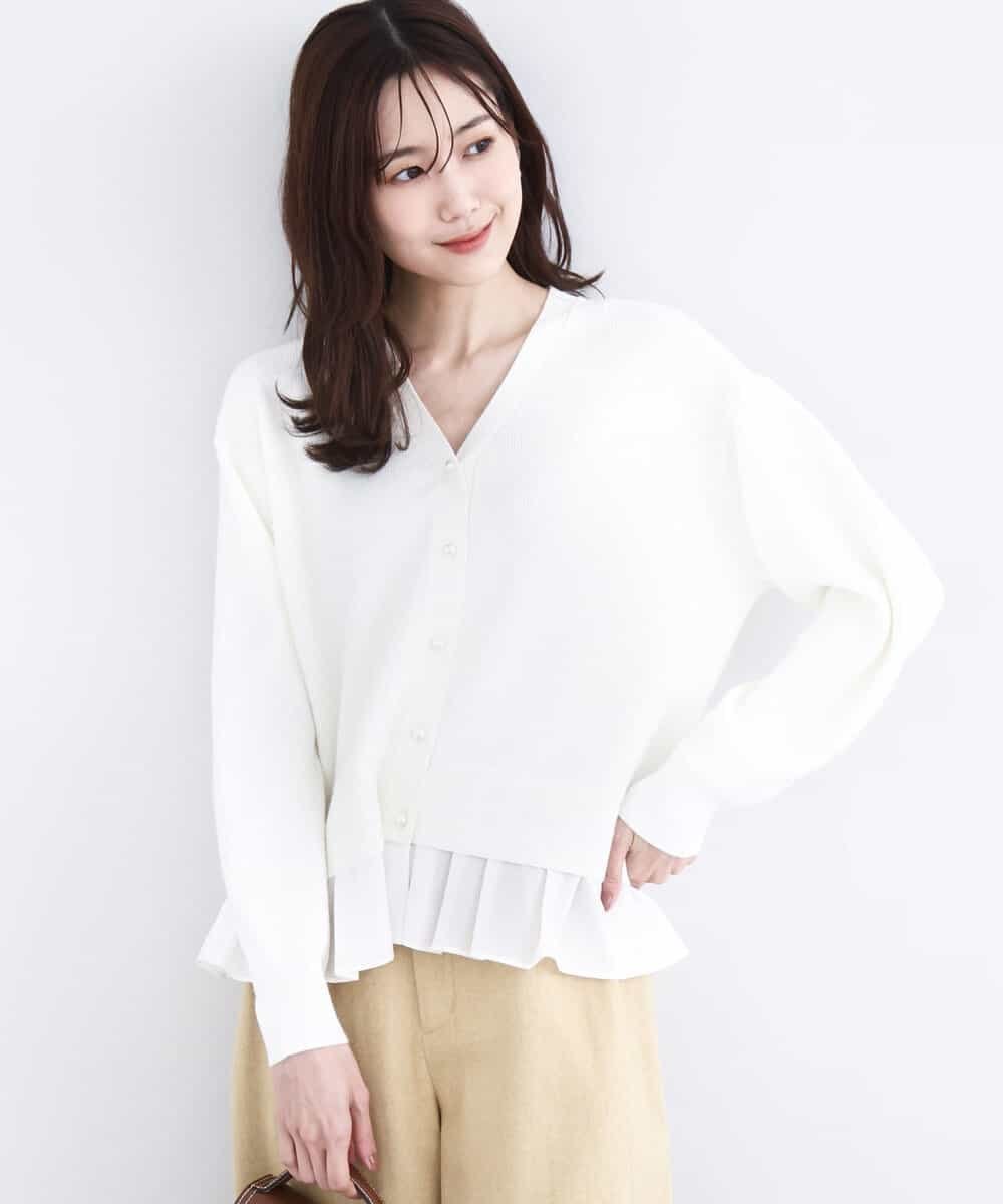 【エムケイ ミッシェルクラン/MK MICHEL KLEIN】のペプラムデザインVネックニットカーディガン/洗える インテリア・キッズ・メンズ・レディースファッション・服の通販 founy(ファニー) ファッション Fashion レディースファッション Fashion for Women トップス・カットソー Cut & Sew Tops ニット Knit Tops & Sweaters カーディガン・羽織り Layered Style Cardigans Vネックトップス V-Neck Tops / V-Cut Neckline Shirts おすすめ Recommended / Our Picks カーディガン Cardigan, Knitwear シフォン Chiffon, Lightweight Fabric トレンド Trend, Trending Now パール Pearl, Pearl Accent ペプラム Peplum, Flared Hem 今季 This Season, Current Season 冬 Winter / This Winter 夏 Summer 春 Spring 洗える Machine Washable 畦 Ribbed Knit 秋 Autumn ホワイト|ID: prp329100004795346 ipo3291000000034792429