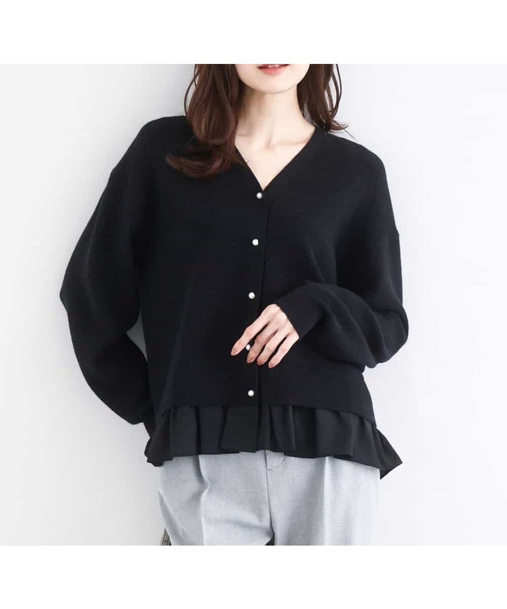 【エムケイ ミッシェルクラン/MK MICHEL KLEIN】のペプラムデザインVネックニットカーディガン/洗える インテリア・キッズ・メンズ・レディースファッション・服の通販 founy(ファニー) ファッション Fashion レディースファッション Fashion for Women トップス・カットソー Cut & Sew Tops ニット Knit Tops & Sweaters カーディガン・羽織り Layered Style Cardigans Vネックトップス V-Neck Tops / V-Cut Neckline Shirts おすすめ Recommended / Our Picks カーディガン Cardigan, Knitwear シフォン Chiffon, Lightweight Fabric トレンド Trend, Trending Now パール Pearl, Pearl Accent ペプラム Peplum, Flared Hem 今季 This Season, Current Season 冬 Winter / This Winter 夏 Summer 春 Spring 洗える Machine Washable 畦 Ribbed Knit 秋 Autumn ブラック|ID: prp329100004795346 ipo3291000000034792431