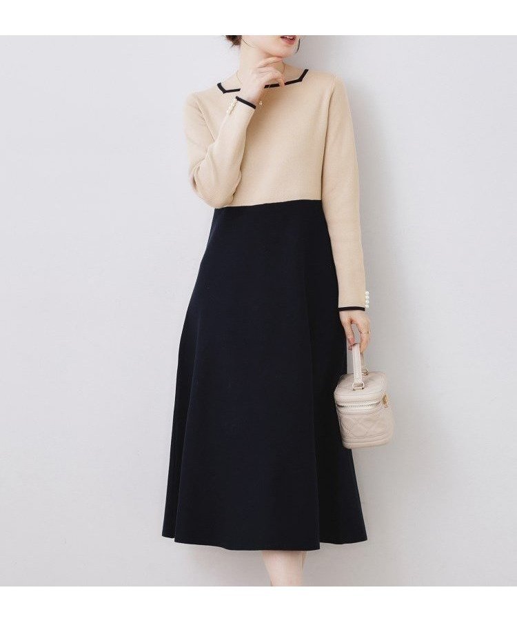 【クチュール ブローチ/Couture Brooch】の【通勤】スクエアネック バイカラー ニットワンピース インテリア・キッズ・メンズ・レディースファッション・服の通販 founy(ファニー) ファッション Fashion レディースファッション Fashion for Women ワンピース Dresses ニットワンピース Knit Dresses 2026年 2026 スクエア Square, Square Shape スマート Smart, Elegant デコルテ Décolleté, Neckline エレガント 上品 Elegant ビジネス 仕事 通勤 Business / Work / Commuting ベージュ|ID: prp329100004795354 ipo3291000000034861827