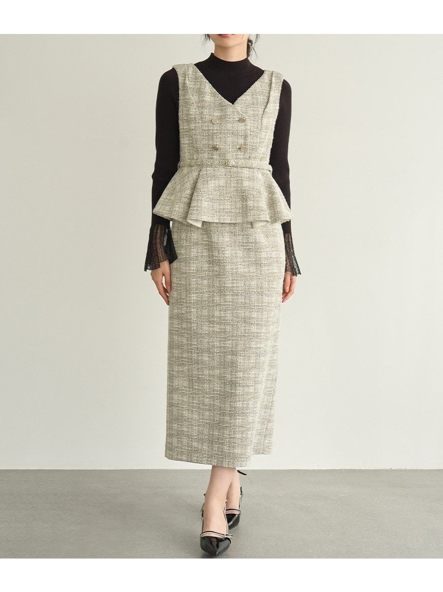 【リリーブラウン/Lily Brown】のダブル釦ツイードペプラムワンピース インテリア・キッズ・メンズ・レディースファッション・服の通販 founy(ファニー) 　ファッション　Fashion　レディースファッション　Fashion for Women　ワンピース　Dresses　カッティング　Cutting Detail　クラシカル　Classical, Vintage-Inspired　スマート　Smart, Elegant　ダブル　Double, Double-Breasted　ツイード／ツィード　Choker, Choker Necklace　フロント　Front, Front Design　ペプラム　Peplum, Flared Hem　人気　Popular, Best Seller　今季　This Season, Current Season　IVR[003]|ID: prp329100004795409 ipo3291000000034832583