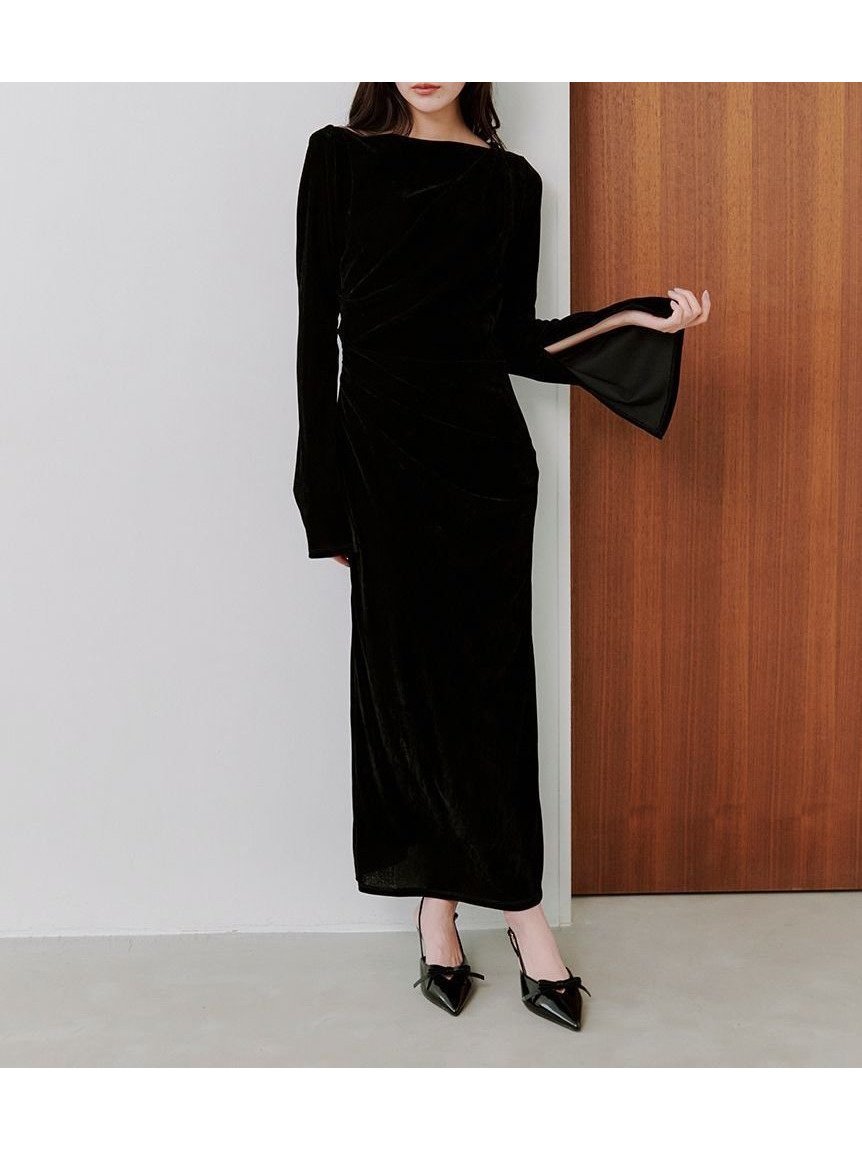【スナイデル/SNIDEL】のフロッキーベロアドレープドレス インテリア・キッズ・メンズ・レディースファッション・服の通販 founy(ファニー) 　ファッション　Fashion　レディースファッション　Fashion for Women　トップス・カットソー　Cut & Sew Tops　ベロアトップス　Velour Tops / Velvet-Look Items　ワンピース　Dresses　フォーマル・パーティードレス・結婚式用ドレス　Elegant & Casual Dresses　エレガント 上品　Elegant　今季　This Season, Current Season　ストレート　Straight, Straight Cut　スマート　Smart, Elegant　スリット　Slit, Slit Detail　トレンド　Trend, Trending Now　ドレス　Dress, One-Piece　ドレープ　Drape, Draping Fabric　A/W・秋冬　Autumn/Winter　おすすめ　Recommended / Our Picks　BLK[009]|ID: prp329100004795421 ipo3291000000034792831