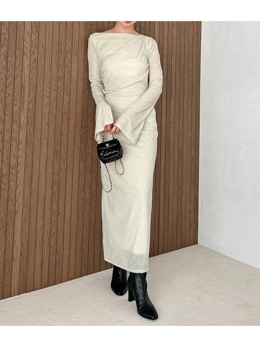 【スナイデル/SNIDEL】のフロッキーベロアドレープドレス インテリア・キッズ・メンズ・レディースファッション・服の通販 founy(ファニー) 　ファッション　Fashion　レディースファッション　Fashion for Women　トップス・カットソー　Cut & Sew Tops　ベロアトップス　Velour Tops / Velvet-Look Items　ワンピース　Dresses　フォーマル・パーティードレス・結婚式用ドレス　Elegant & Casual Dresses　エレガント 上品　Elegant　今季　This Season, Current Season　ストレート　Straight, Straight Cut　スマート　Smart, Elegant　スリット　Slit, Slit Detail　トレンド　Trend, Trending Now　ドレス　Dress, One-Piece　ドレープ　Drape, Draping Fabric　A/W・秋冬　Autumn/Winter　おすすめ　Recommended / Our Picks　OLV[027]|ID: prp329100004795421 ipo3291000000034792832