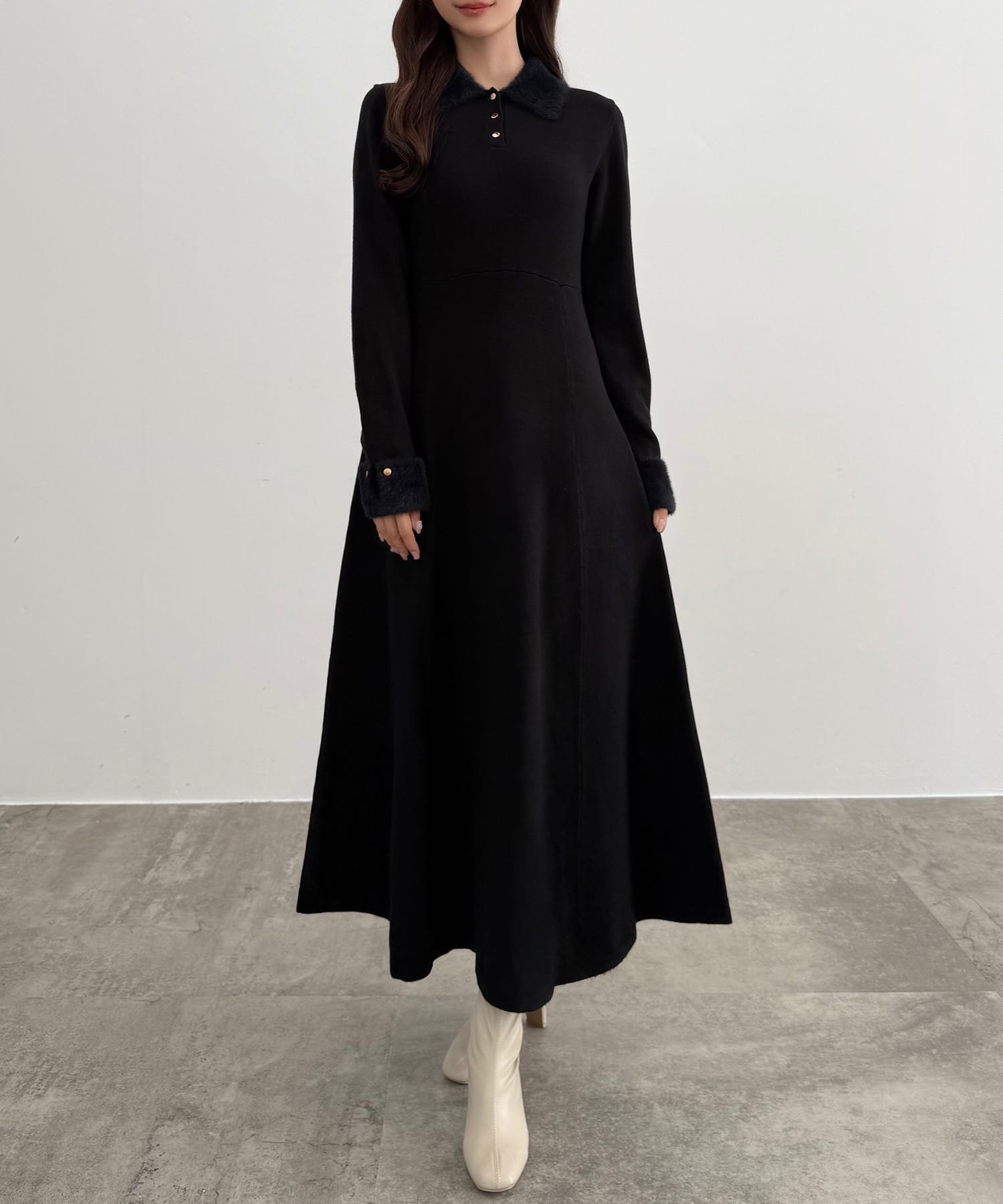 【ジュノア/JUNOAH】のCENEA シャギーカラーフレアニットワンピース 人気、トレンドファッション・服の通販 founy(ファニー) 　ファッション　Fashion　レディースファッション　Fashion for Women　ワンピース　Dresses　ニットワンピース　Knit Dresses　 other-1|ID: prp329100004795447 ipo3291000000034951621