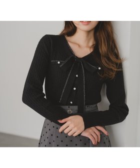 【ミッシュマッシュ/MISCH MASCH】のMM548307 配色ボウタイケーブルニット 人気、トレンドファッション・服の通販 founy(ファニー) ファッション Fashion レディースファッション Fashion for Women トップス・カットソー Cut & Sew Tops ニット Knit Tops & Sweaters フェミニン Feminine, Girly エレガント 上品 Elegant A/W・秋冬 Autumn/Winter ビジネス 仕事 通勤 Business / Work / Commuting |ID:prp329100004795460