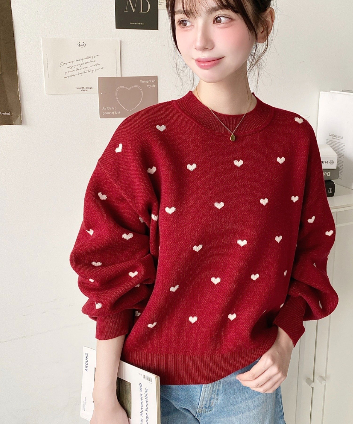 【モーメントプラス/moment+ / MEN】のクルーネックハート柄ジャガードニットプルオーバー インテリア・キッズ・メンズ・レディースファッション・服の通販 founy(ファニー) 　ファッション　Fashion　メンズファッション　Fashion for Men　トップス・カットソー　Cut & Sew Tops　ニット・セーター / 定番トップス　Knit Tops & Sweaters　アクリル　Acrylic Material　シンプル　Simple, Minimal　ティアードスカート　Tiered Skirt, Flounced Skirt　デニム　Denim, Jeans Material　トレンド　Trend, Trending Now　定番　Standard, Basic Item　バランス　Balance, Style Balance　フェミニン　Feminine, Girly　ベーシック　Basic, Essential　ロング　Long, Long-Length　再入荷　Restock / Back in Stock　プチプライス・低価格　Affordable / Budget Price　レッド|ID: prp329100004795469 ipo3291000000034793136