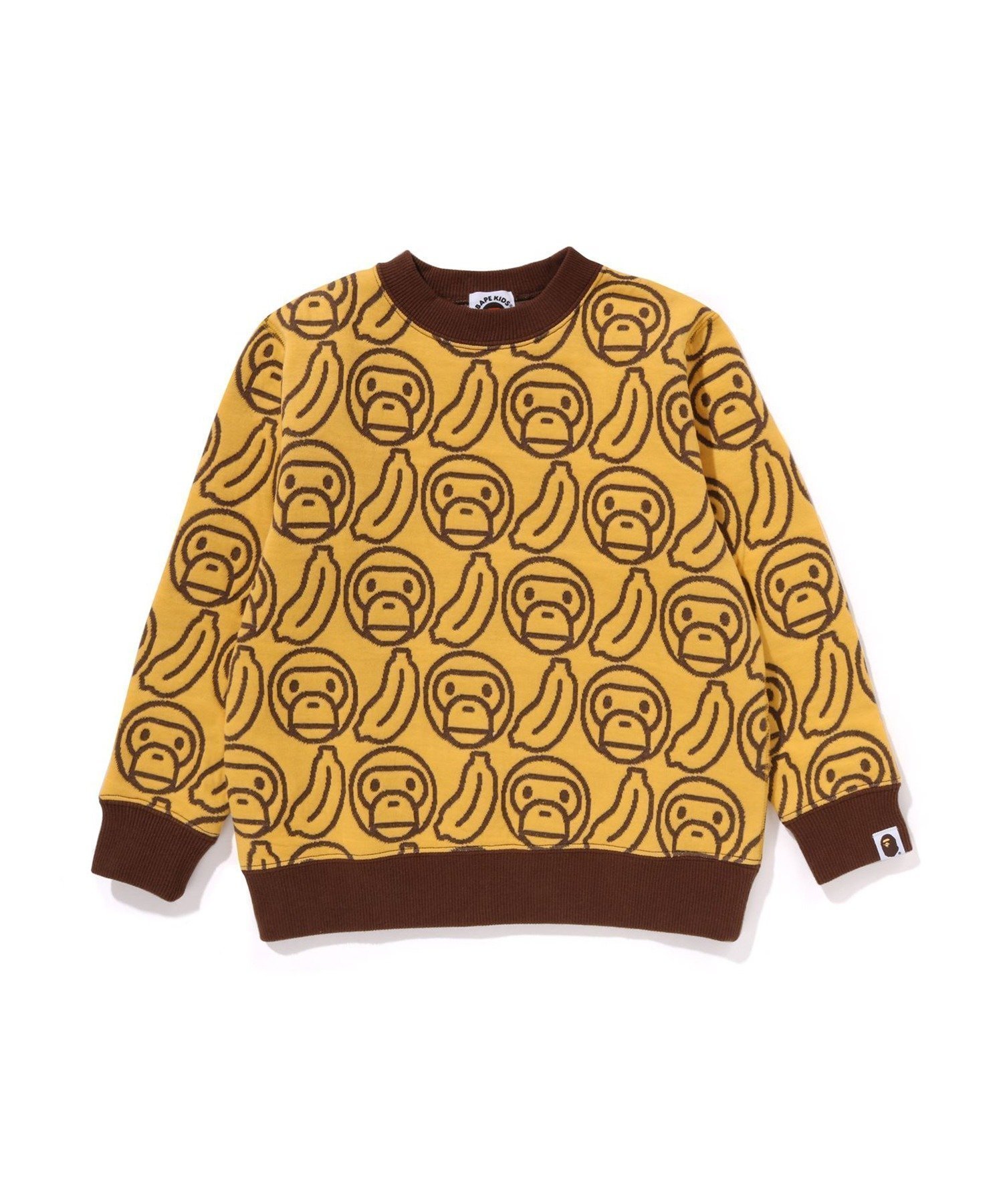【アベイシングエイプ パイレーツストア/A BATHING APE PIRATE STORE / KIDS】のBANANA MILO KNIT JACQUARD CREWNECK SWEATSHIRT インテリア・キッズ・メンズ・レディースファッション・服の通販 founy(ファニー) ファッション Fashion キッズファッション Fashion for Kids トップス・カットソー Cut & Sew Tops YELLOW|ID: prp329100004795623 ipo3291000000034793929
