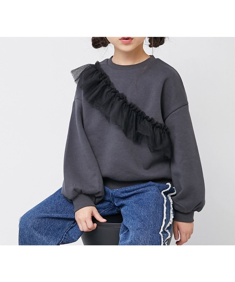 【デビロック/devirock / KIDS】のえらべるフリルチュール 裏起毛 トレーナー トレーナー トップス 25AW インテリア・キッズ・メンズ・レディースファッション・服の通販 founy(ファニー) ファッション Fashion キッズファッション Fashion for Kids トップス・カットソー Cut & Sew Tops ガーリー Girly, Feminine Style チュール Tulip, Tulip Motif デニム Denim, Jeans Material トレーナー Sweatshirt, Trainer おすすめ Recommended / Our Picks 2025年 2025 2025-2026秋冬・A/W Autumn/Winter 2025–26 AW25–26 021-ななめフリル-スミクロ|ID: prp329100004795634 ipo3291000000034794028