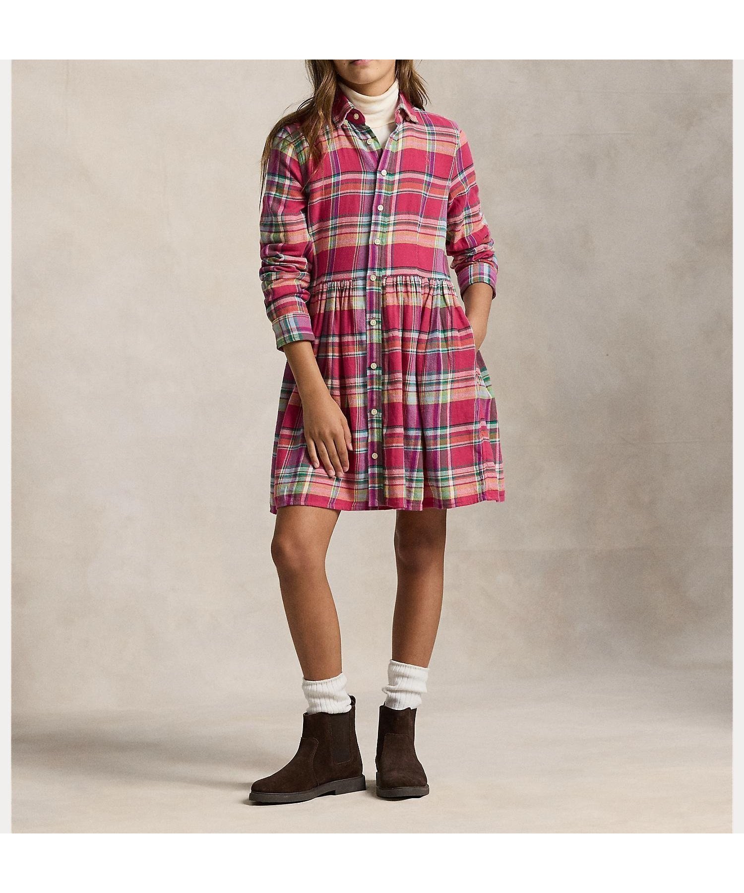 【ラルフローレン/RALPH LAUREN / KIDS】の(ガールズ 7才~16才)チェック コットン マドラス シャツドレス 人気、トレンドファッション・服の通販 founy(ファニー) 　ファッション　Fashion　キッズファッション　Fashion for Kids　ワンピース　Dresses　インド　Indian Textile　カフス　Cuff Design　シャーリング　Shirring, Ruched　チェック　Check, Plaid, Tartan　ドレス　Dress, One-Piece　フィット　Fit, Slim Fit　フレア　Flare, Flared　フロント　Front, Front Design　モチーフ　Motif, Design Theme　長袖　Long Sleeve, Full Sleeve　 other-1|ID: prp329100004795644 ipo3291000000035149118