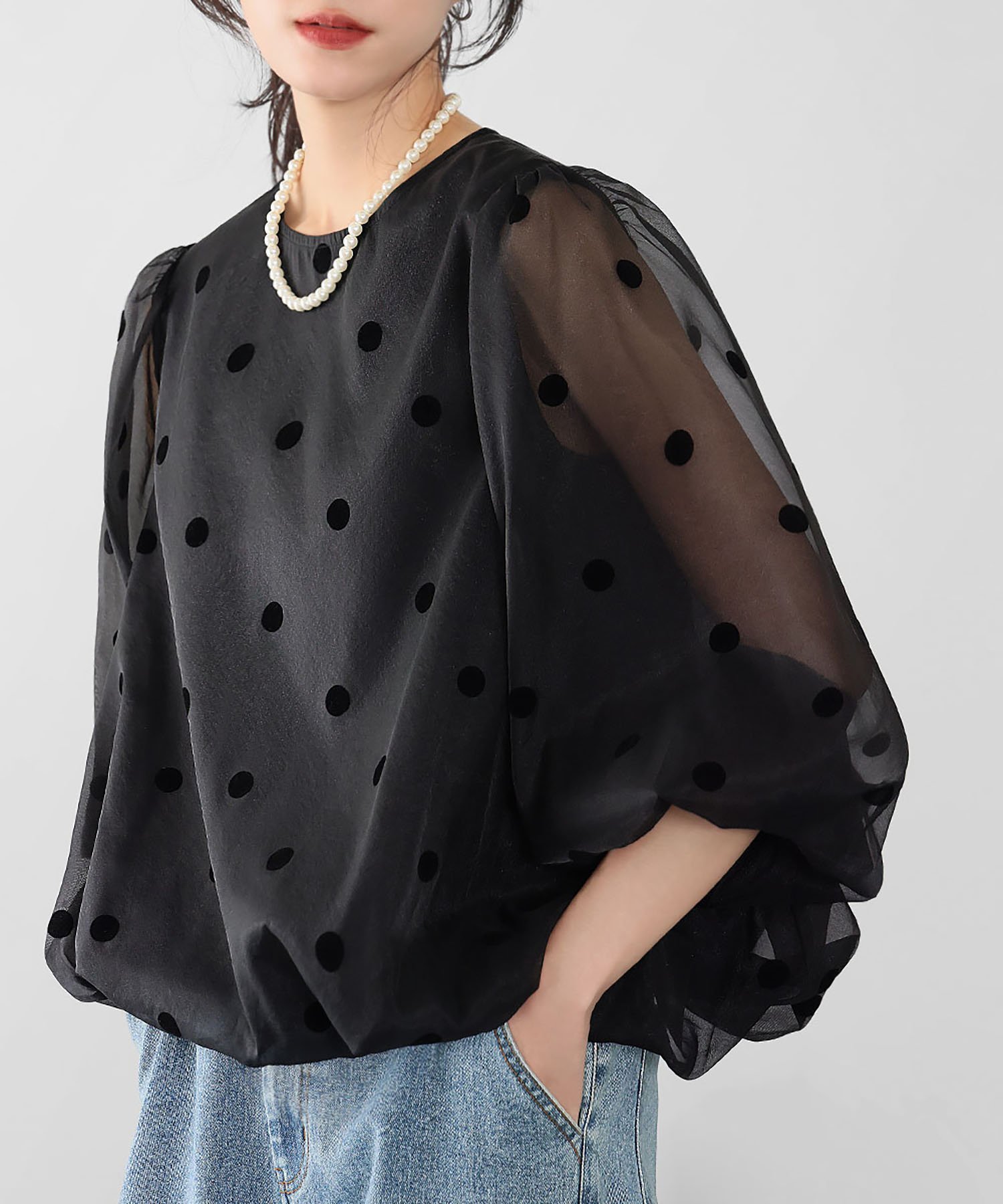 【ガール/GIRL】のドットシアーバルーンブラウス【洗える】 人気、トレンドファッション・服の通販 founy(ファニー) 　ファッション　Fashion　レディースファッション　Fashion for Women　トップス・カットソー　Cut & Sew Tops　シャツ・ブラウス・オフィスカジュアル　Elegant Blouses & Button-Ups　オーガンジー　Organza Fabric　洗える　Machine Washable　シアー　Sheer, See-Through　スリーブ　Sleeve, Long Sleeve / Short Sleeve　タイトスカート　Pencil Skirt, Tight Skirt　ドット　Polka Dot, Dot Pattern　バルーン　Balloon, Balloon Silhouette　プリント　Print, Printed Pattern　おすすめ　Recommended / Our Picks　エレガント 上品　Elegant　 other-1|ID: prp329100004795652 ipo3291000000034794123